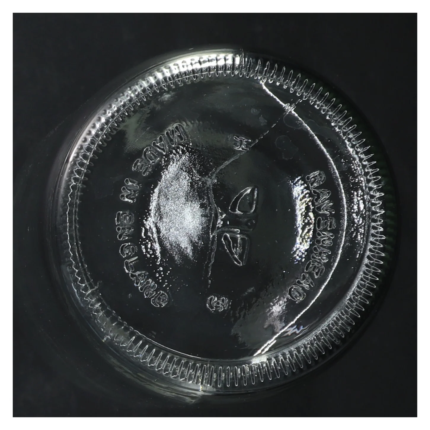 Glasbeholder med låg fra Ravenhead (str. Ø. 11 cm. længde, 21 cm)