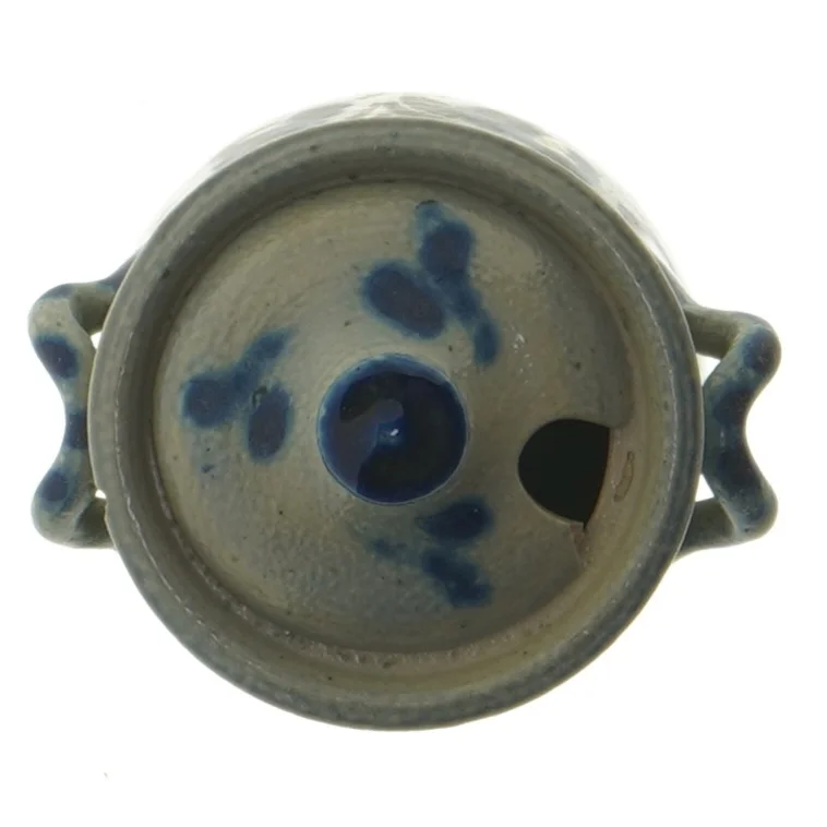 Keramik krukke med låg og dekor (str. Ø 6,5 cm længde 7,5 cm)