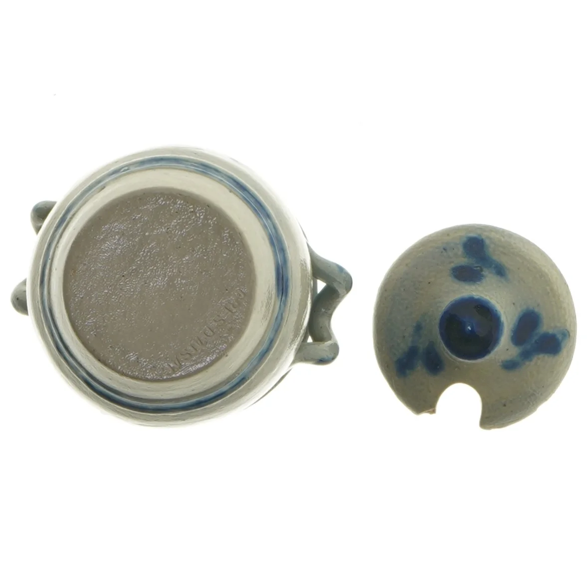 Keramik krukke med låg og dekor (str. Ø 6,5 cm længde 7,5 cm)