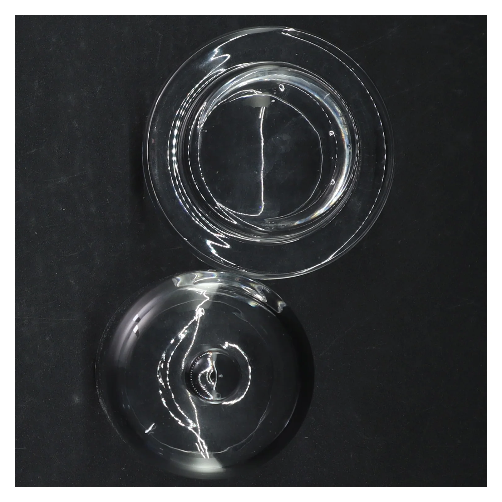 Glas osteklokke med underfad fra Lyngby glas (str. Ø. 10 cm. længde, 13 cm)