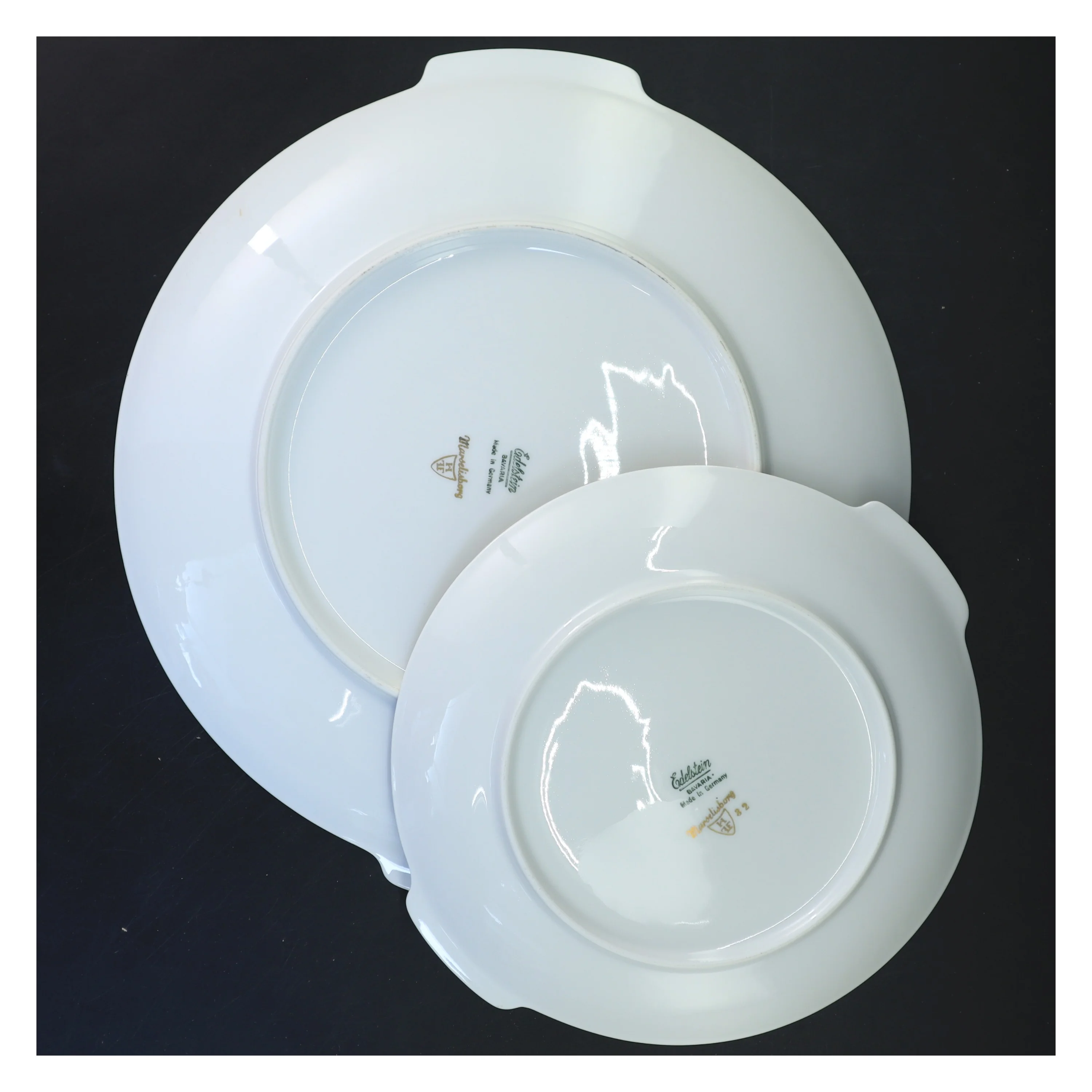 Porcelænsfade med guldkant (str. Ø 20,5&ø28 cm)