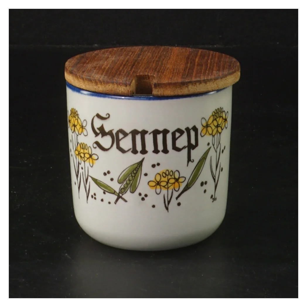 Sennepskrukke med trælåg fra Knabstrup (str. 7,5 cm)