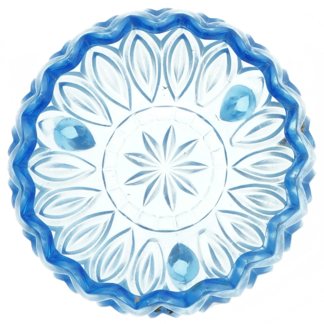 Blå glas-dekoreret skål (str. Ø 15 cm)