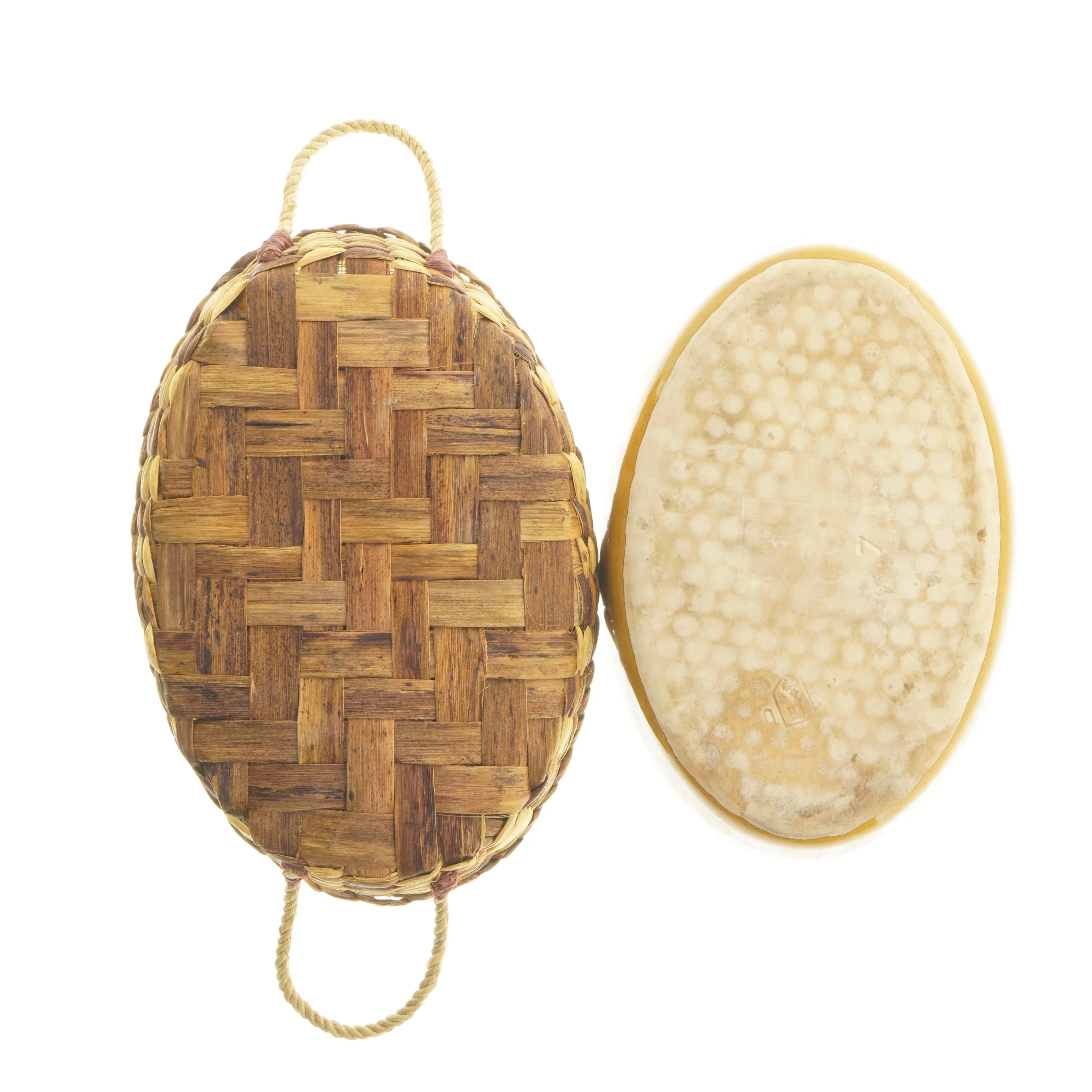 Flettet kurv med keramikfad (str. Ø 29xØ 20 cm)