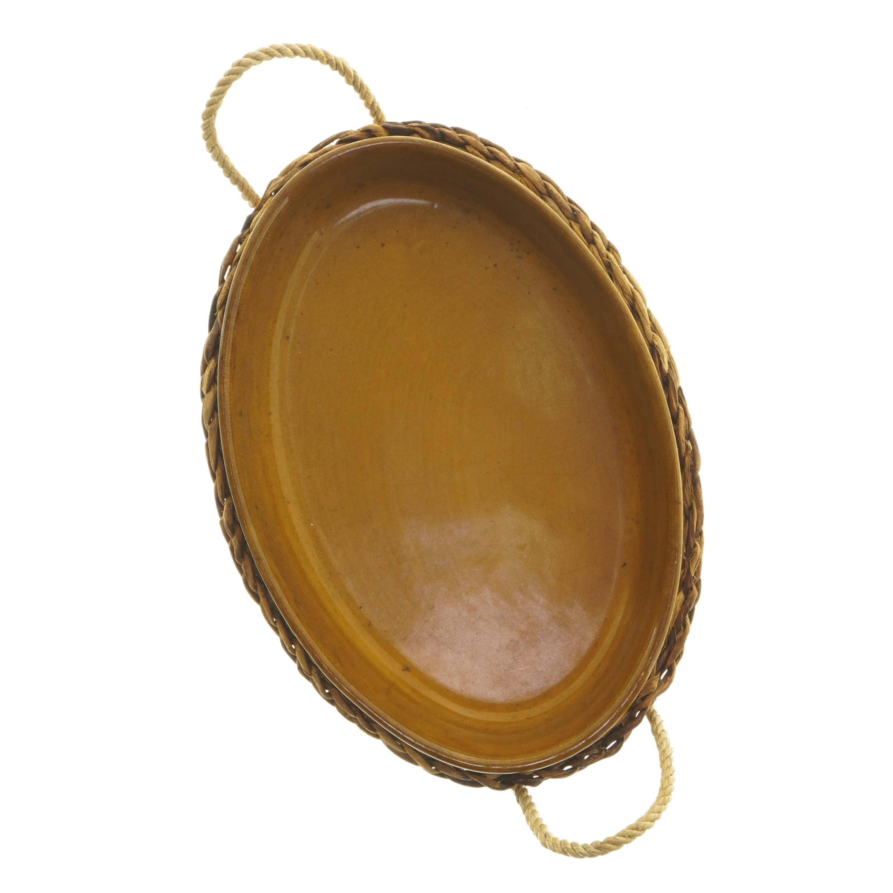 Flettet kurv med keramikfad (str. Ø 29xØ 20 cm)