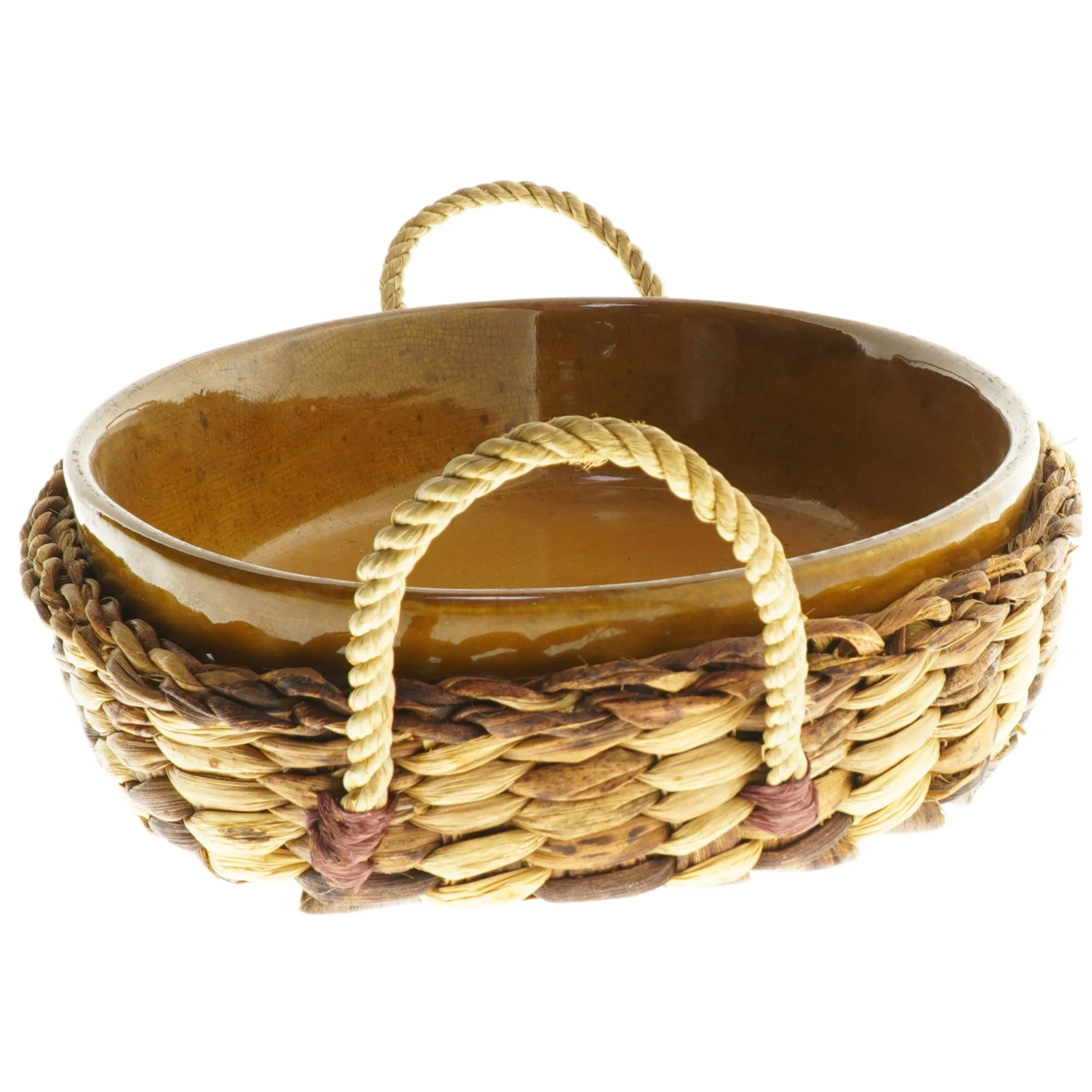 Flettet kurv med keramikfad (str. Ø 29xØ 20 cm)