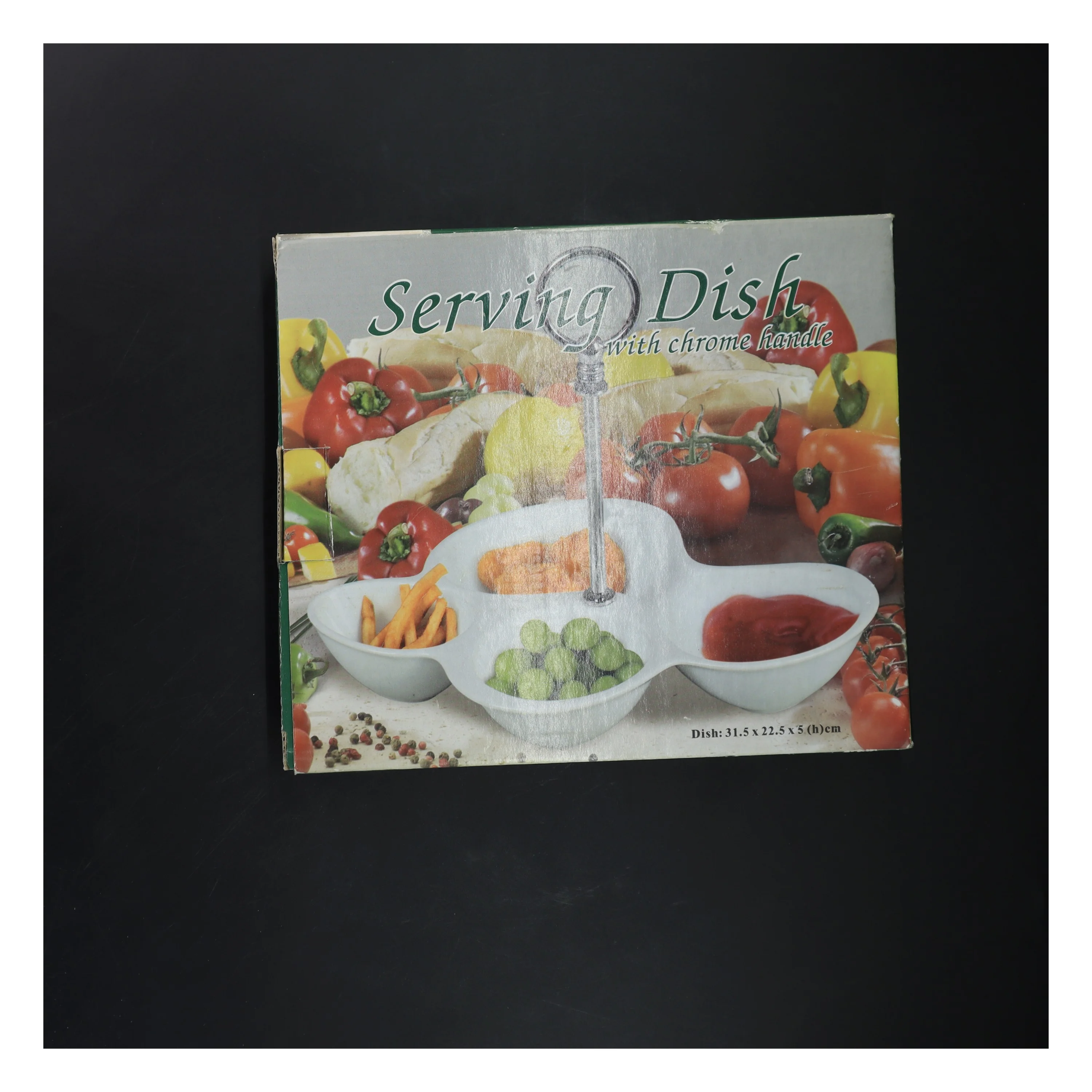 Serveringsfad med kromhåndtag (str. 31,5x2,5x5 cm)