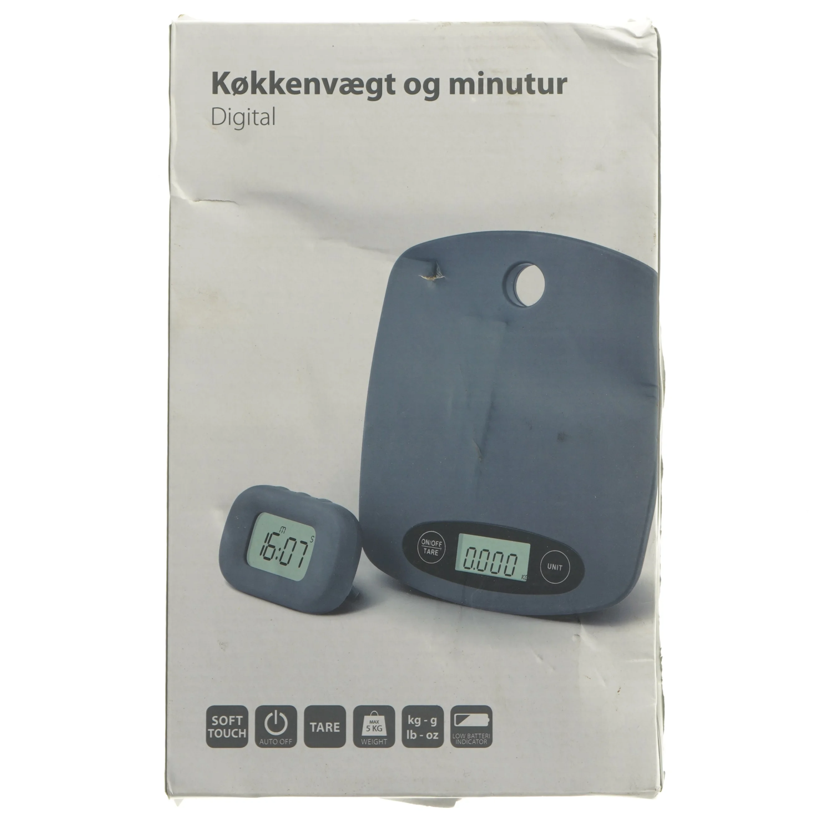 Digital køkkenvægt og minutur (str. 17x19,5 & 8,5x6 cm)