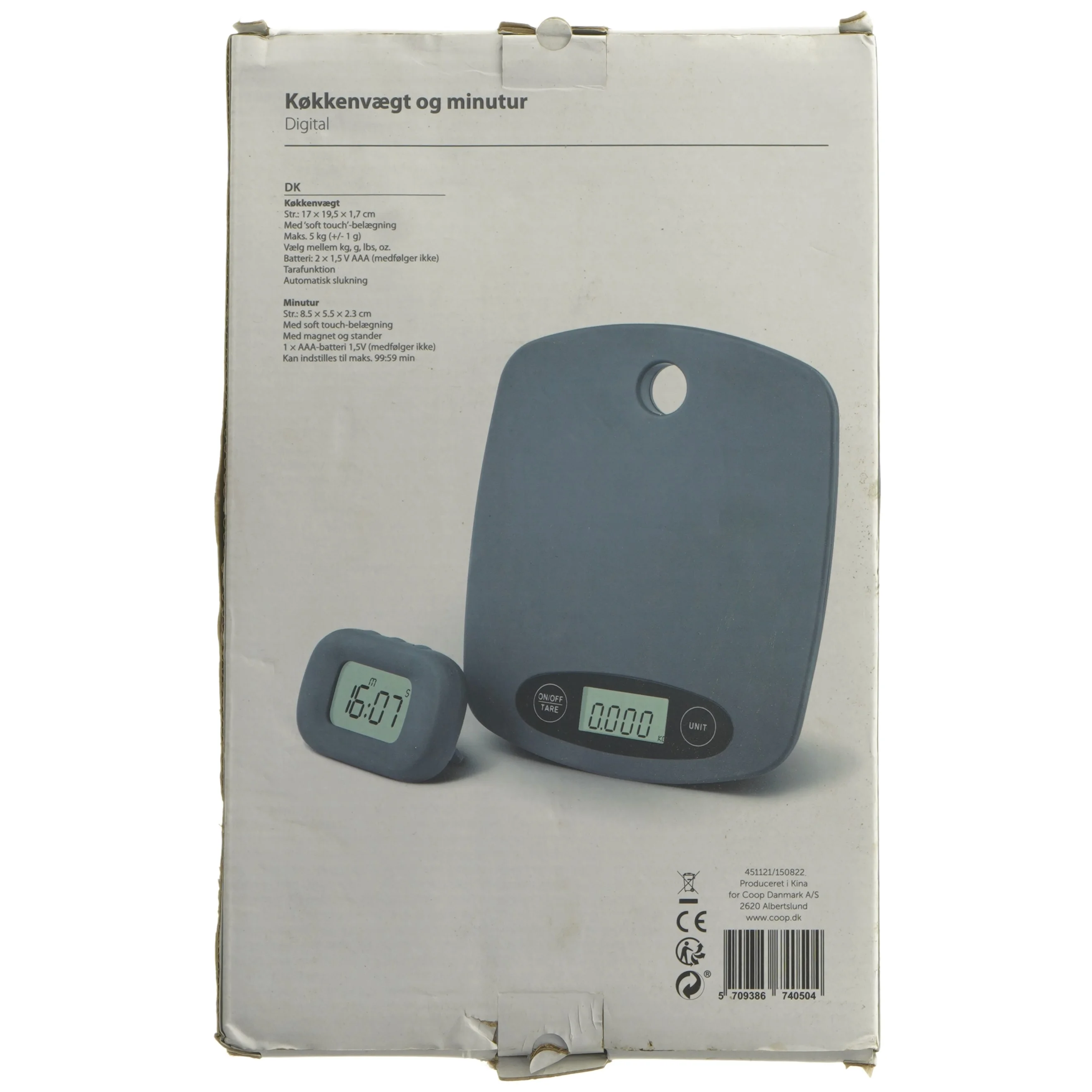 Digital køkkenvægt og minutur (str. 17x19,5 & 8,5x6 cm)