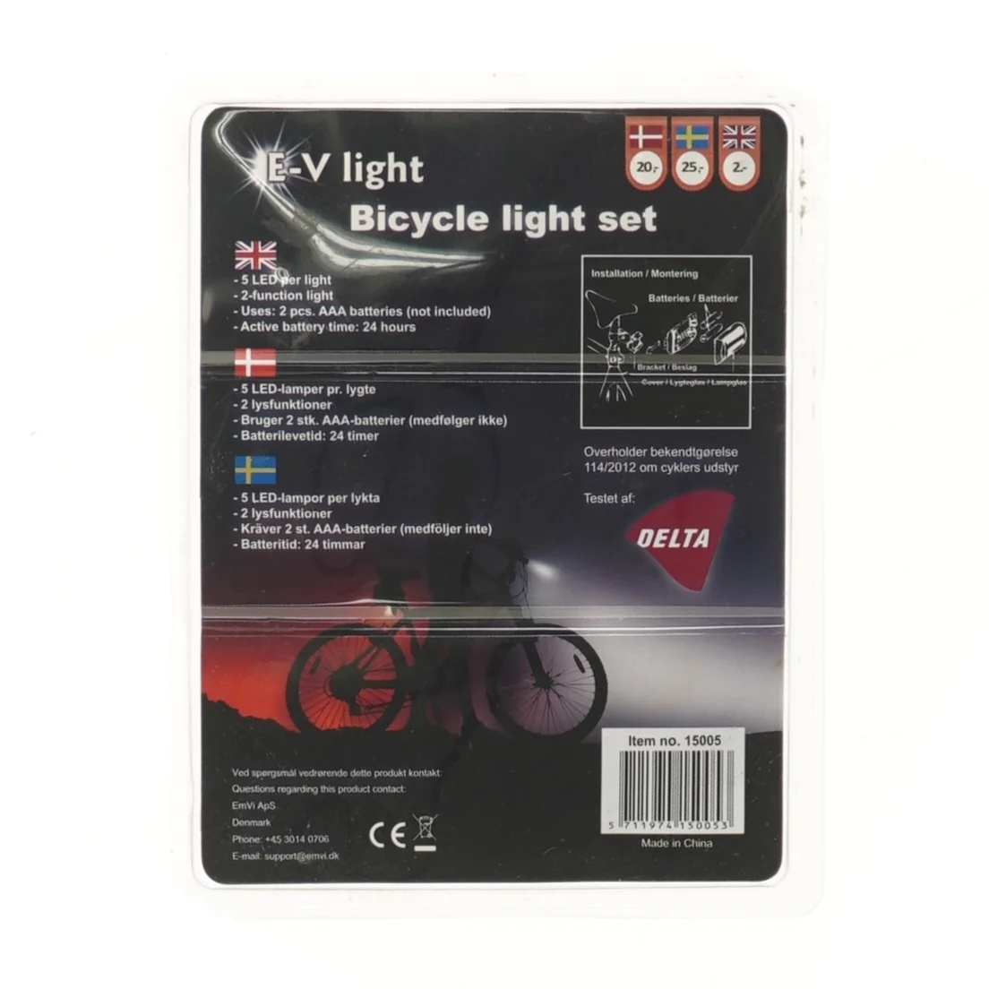 Cykellygtesæt fra Delta (str. 6x4,3 cm)