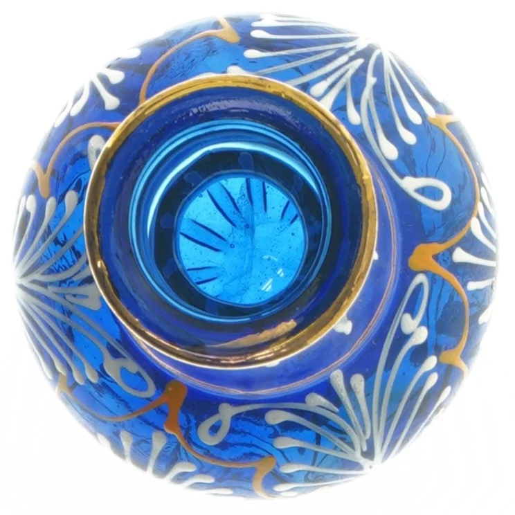 Blå glasvase med dekorativt mønster (str. 15 cm)