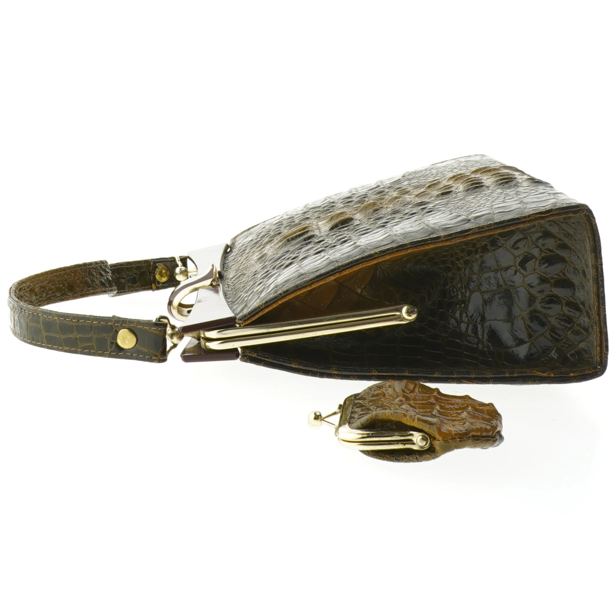 Vintage krokodillemønstret håndtaske med pung (str. 25,5x8 cm)
