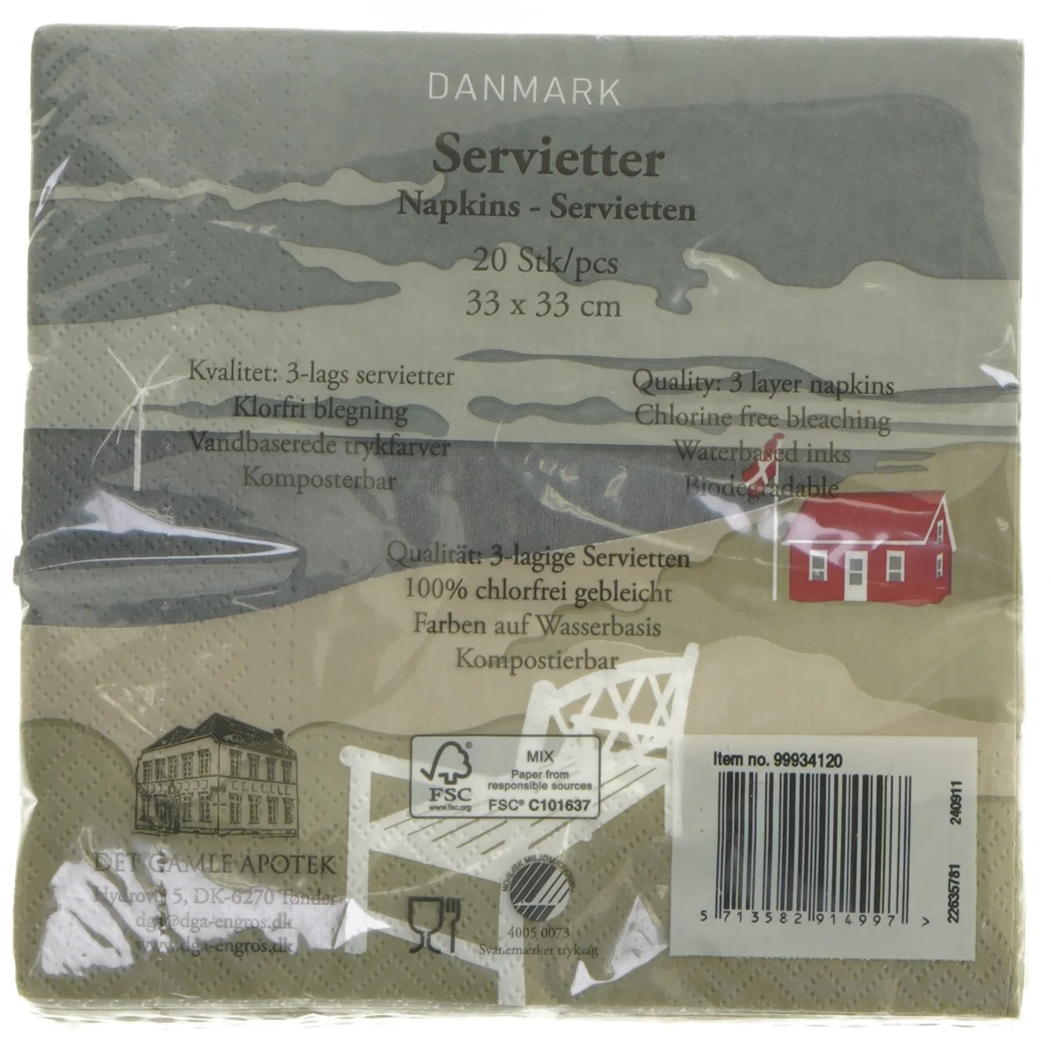 Servietter med motiv Danmark fra Danish Design (str. 17x17 cm)