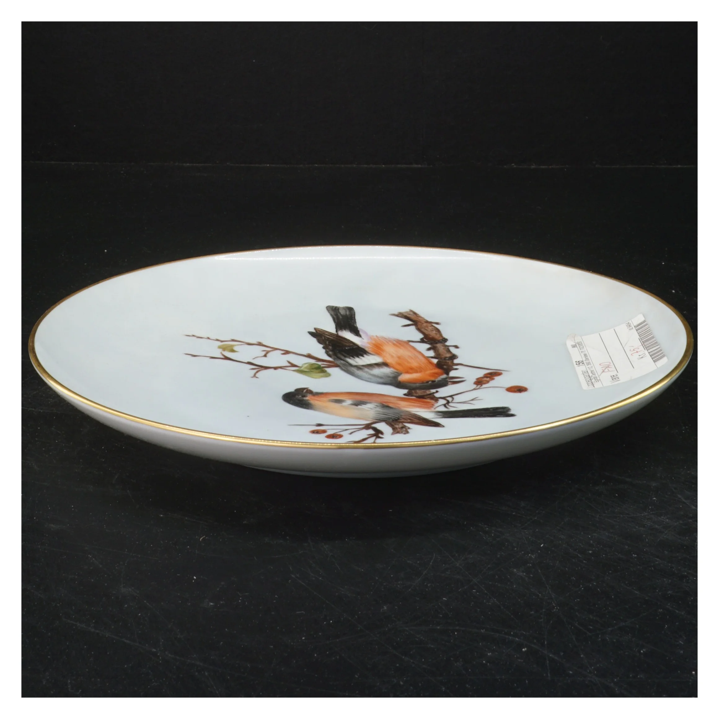 Dekorativt porcelænsfad med fuglemotiv fra b&g (str. Ø 24 cm)