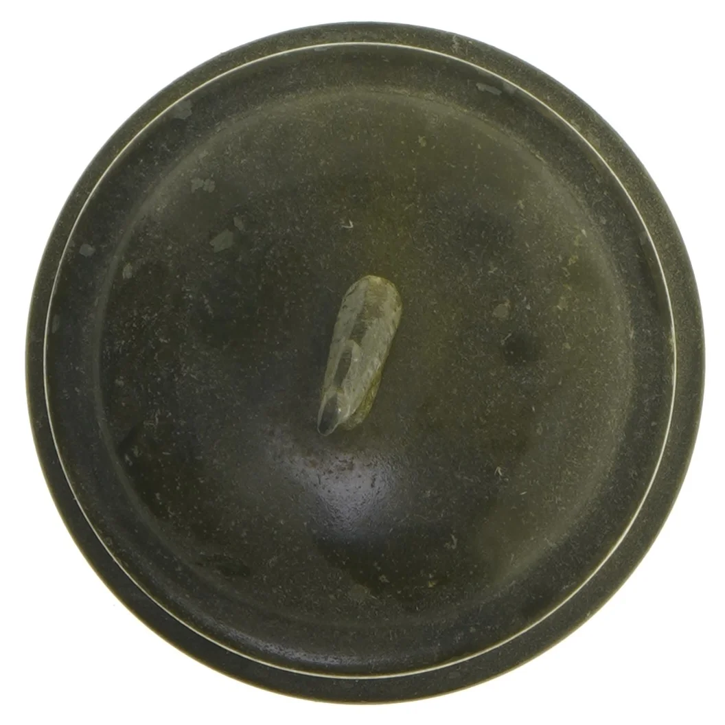 Rund beholder med låg og fiskeformet greb (str. Ø 10,5 cm længde 14 cm)