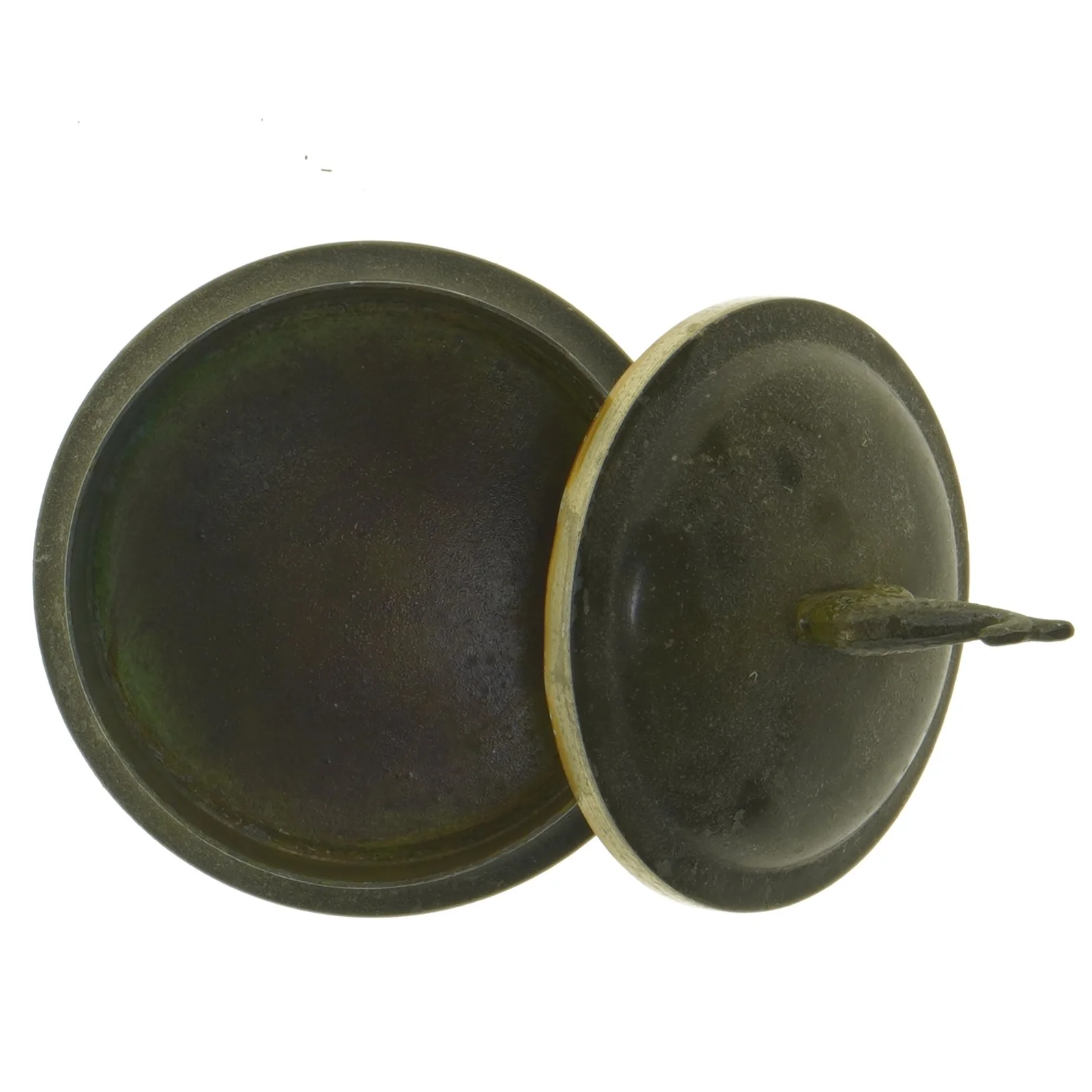 Rund beholder med låg og fiskeformet greb (str. Ø 10,5 cm længde 14 cm)