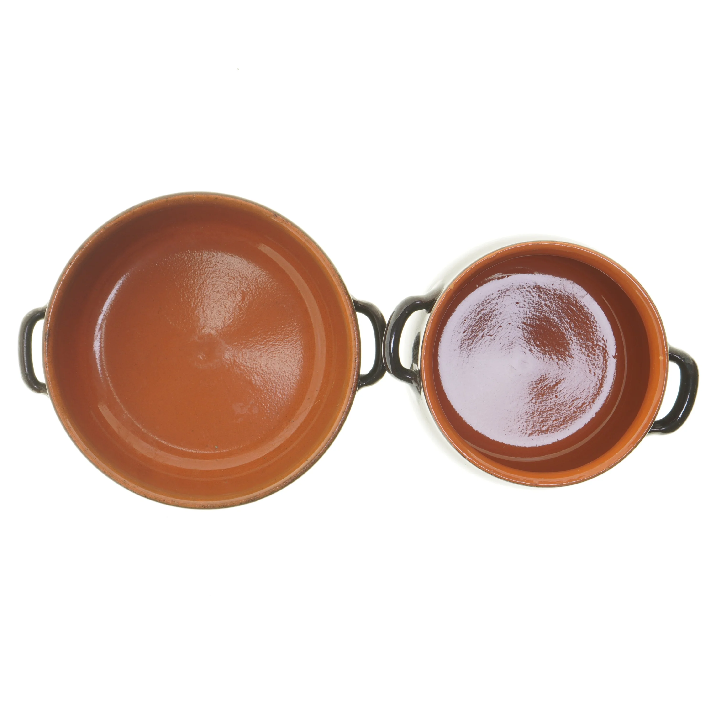 Brune keramikgryder med hank (str. 2 stk Ø 15,5 & 21 cm)