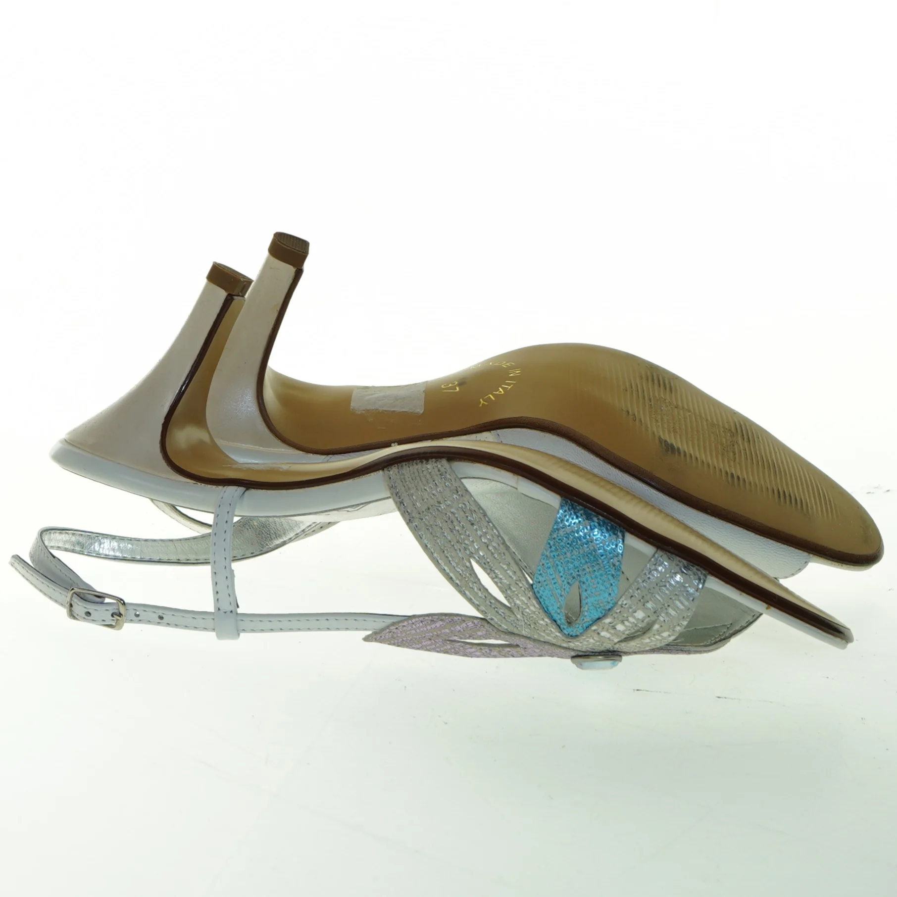 Kvinders sølvfarvede sandaler med hæl fra Zodiaco (str. 37 )