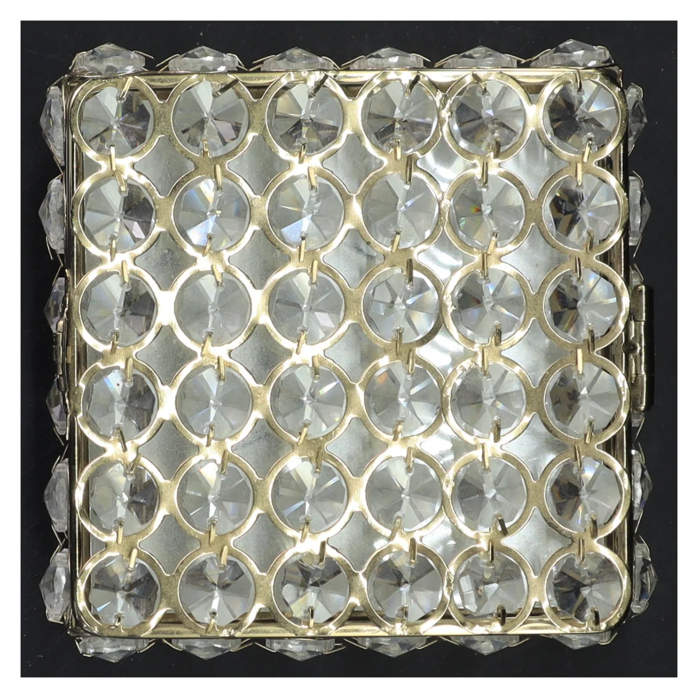 Dekorativ skrin med klare sten og gylden ramme (str. 13x13x6 cm)