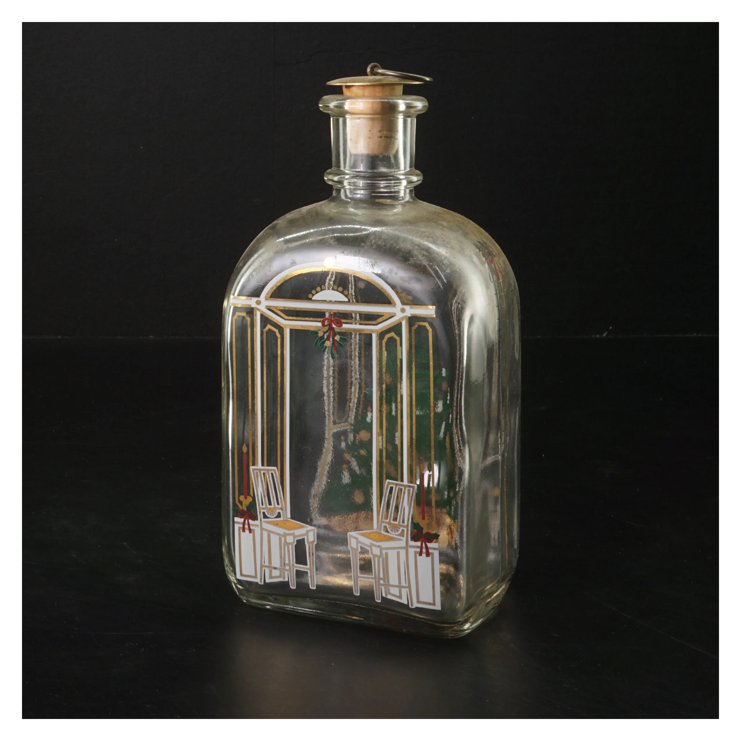 Dekorativ flaske med julemotiv fra Holmegaard (str. 18x9x7 cm)