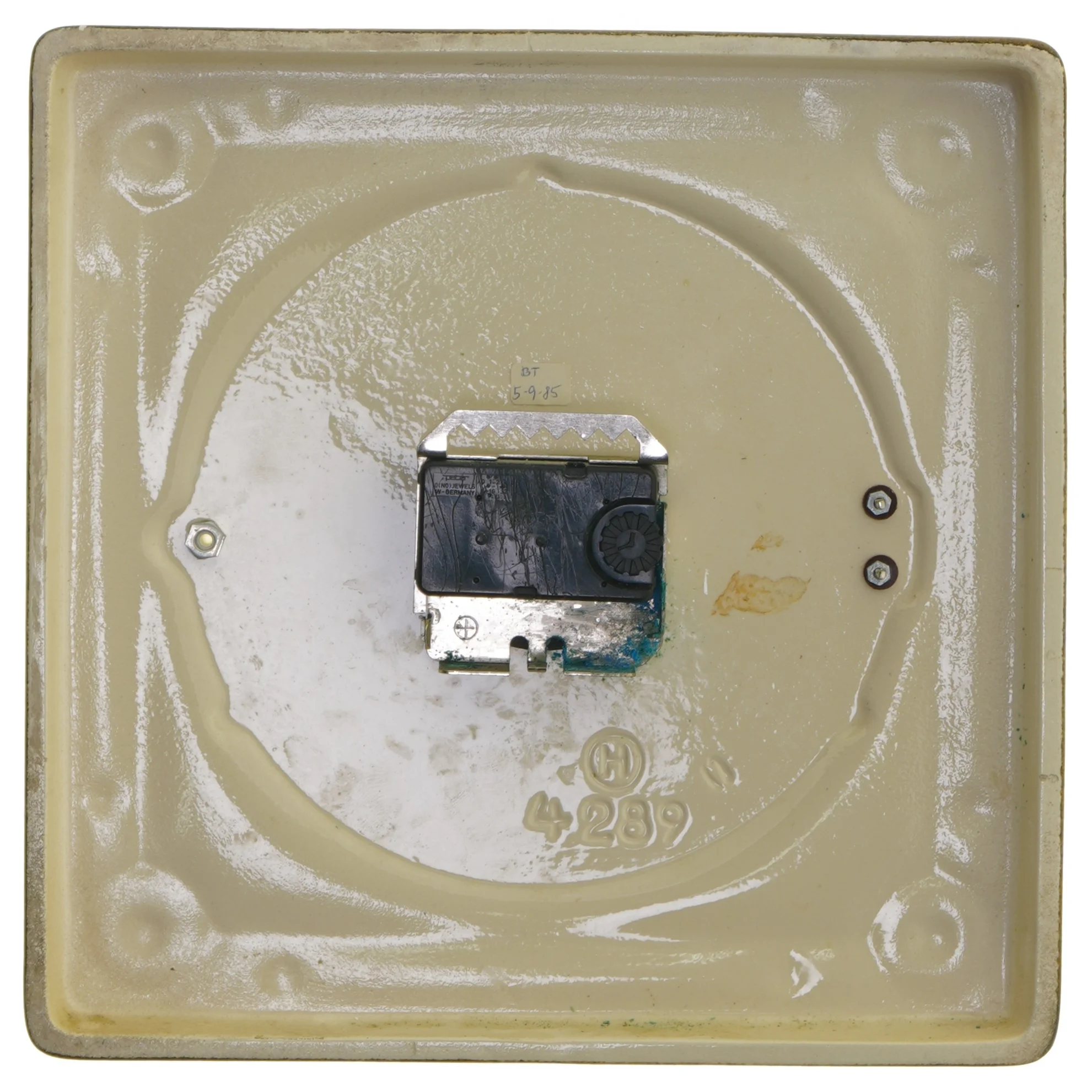 Vintage vægur med kvadratisk keramisk ramme (str. 23x23 cm)