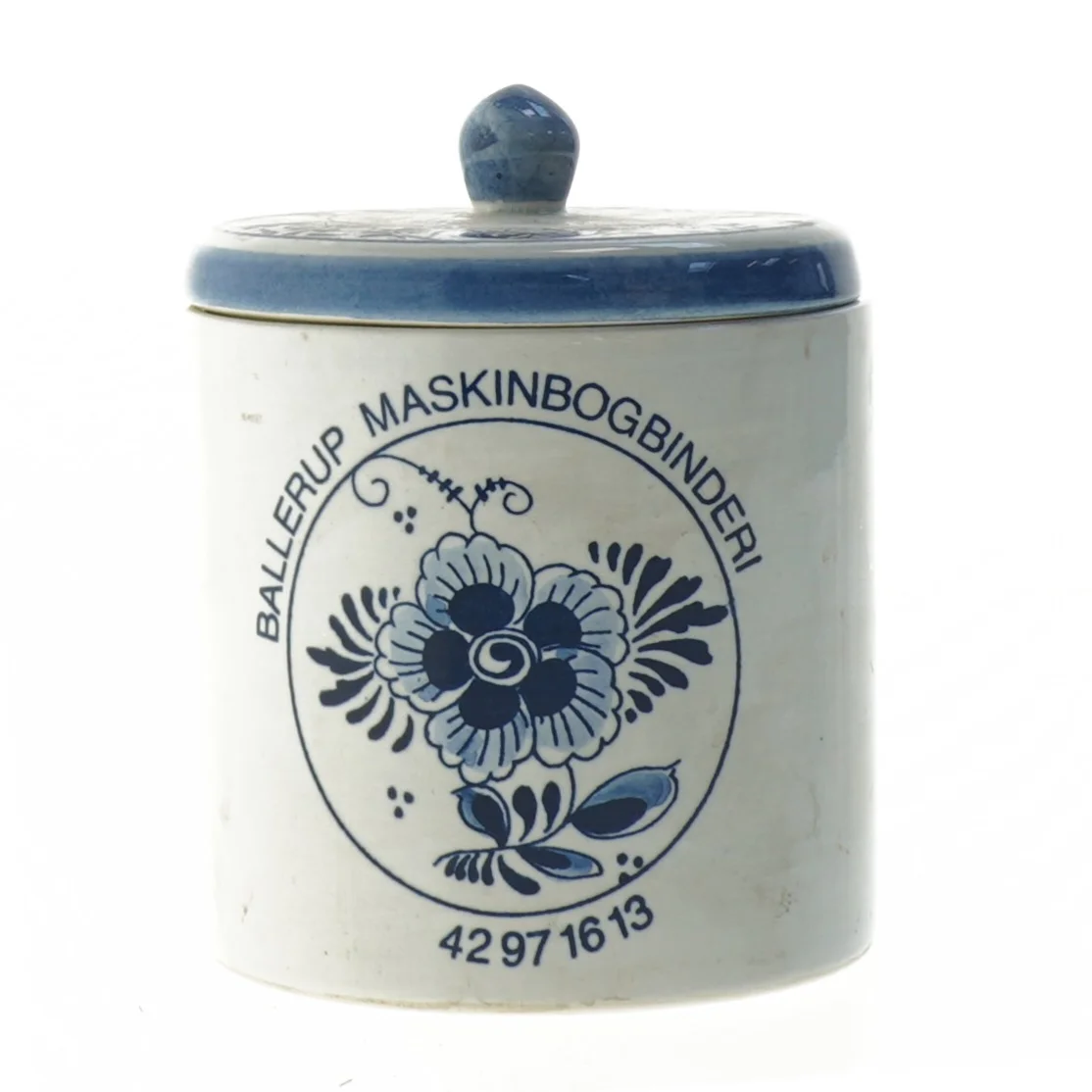 Lågkrukke med motiv (str. Ø. 10,5 cm længde. 11 cm)