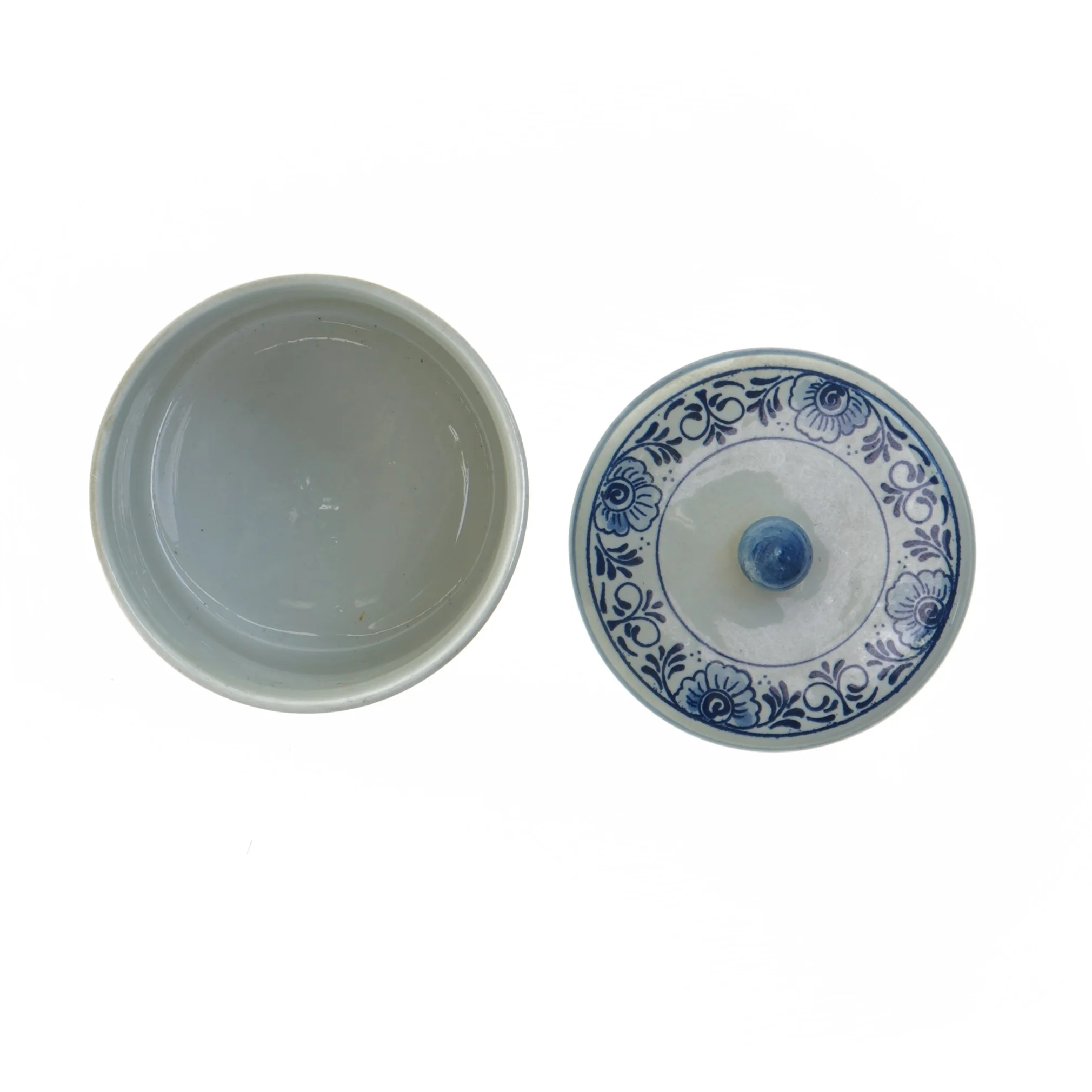 Lågkrukke med motiv (str. Ø. 10,5 cm længde. 11 cm)