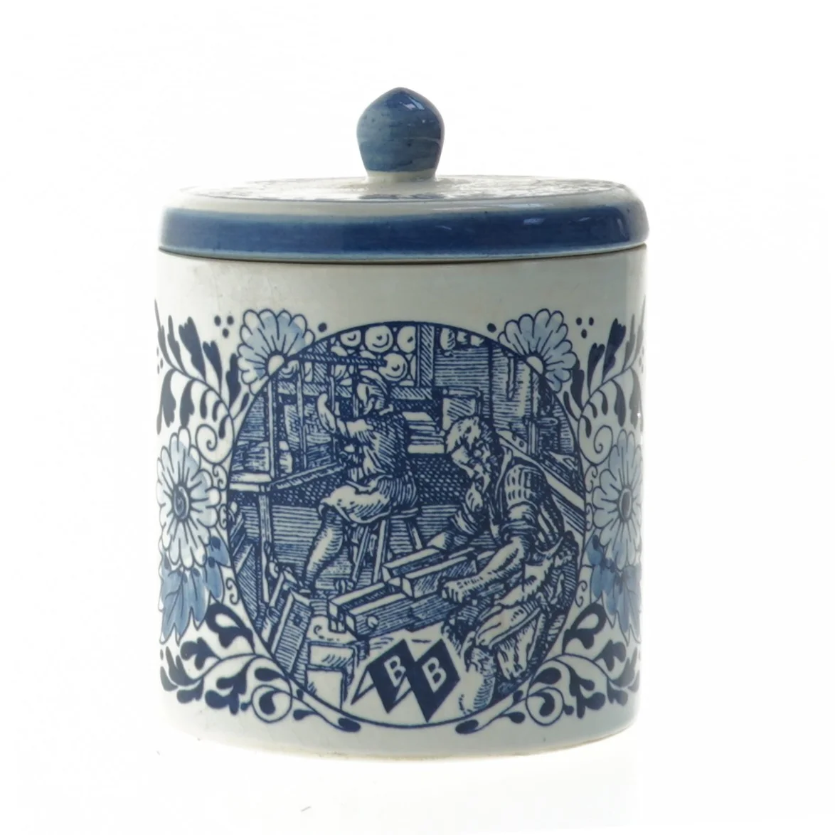 Lågkrukke med motiv (str. Ø. 10,5 cm længde. 11 cm)