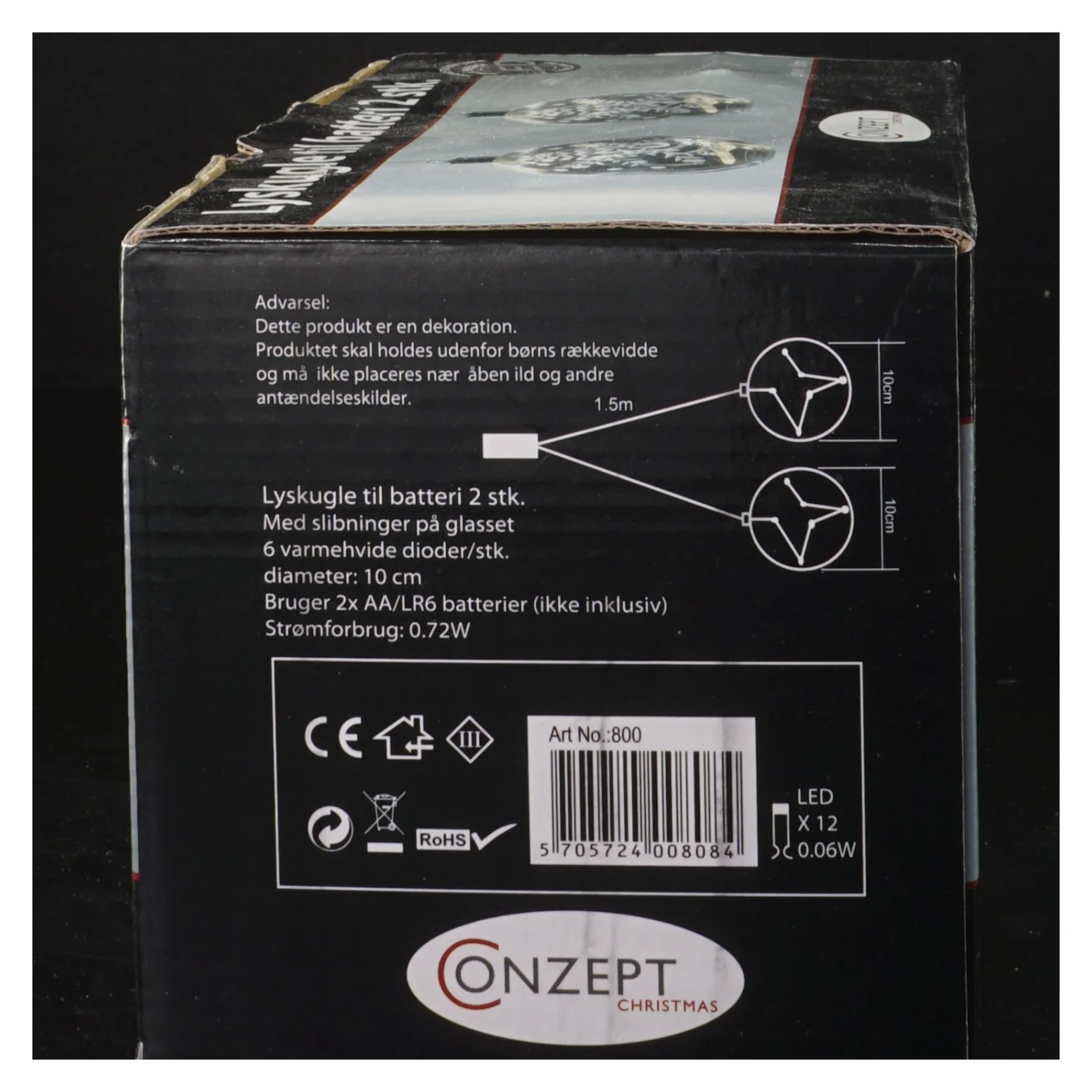 Lyskugle til batteri, 2 stk fra Conzept (str. Ø 10 cm)