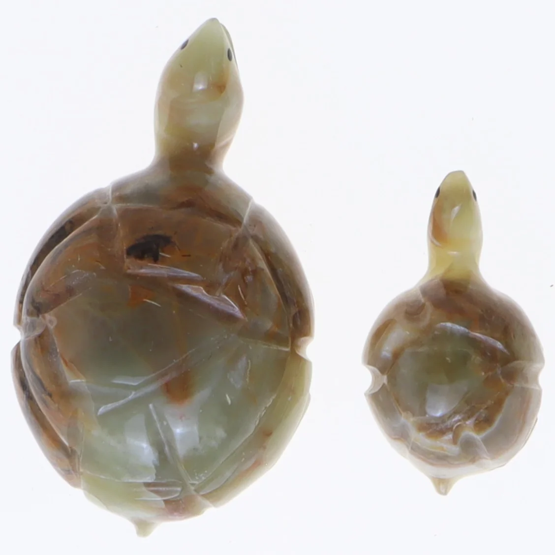 Onyxfigurer af skildpadder (str. 7 cm. og 4,5 cm)
