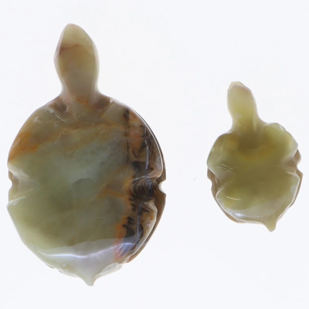 Onyxfigurer af skildpadder (str. 7 cm. og 4,5 cm)
