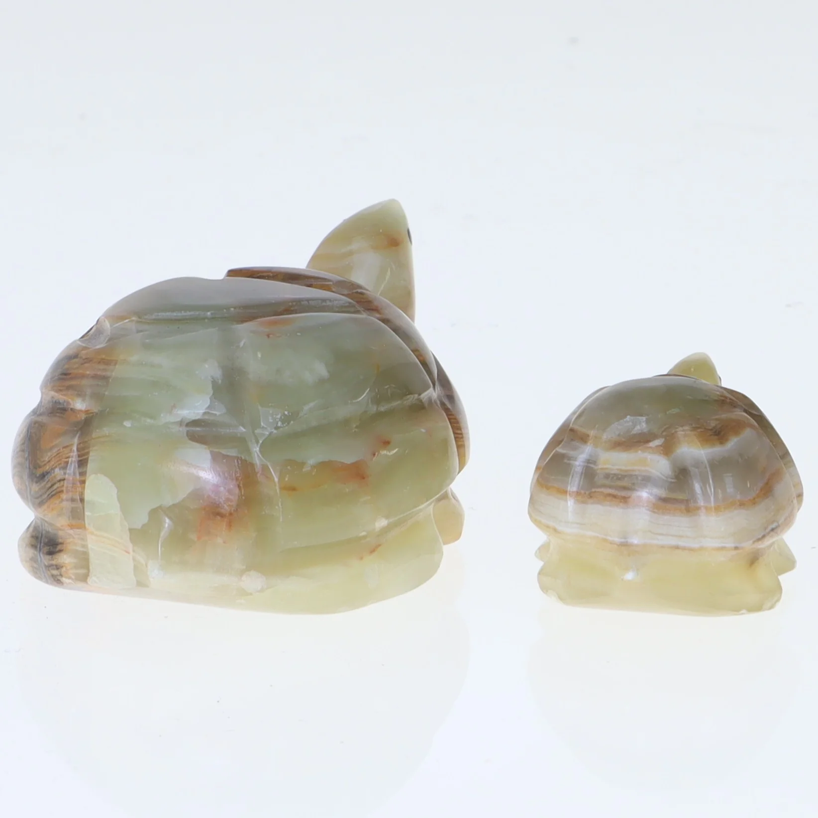 Onyxfigurer af skildpadder (str. 7 cm. og 4,5 cm)