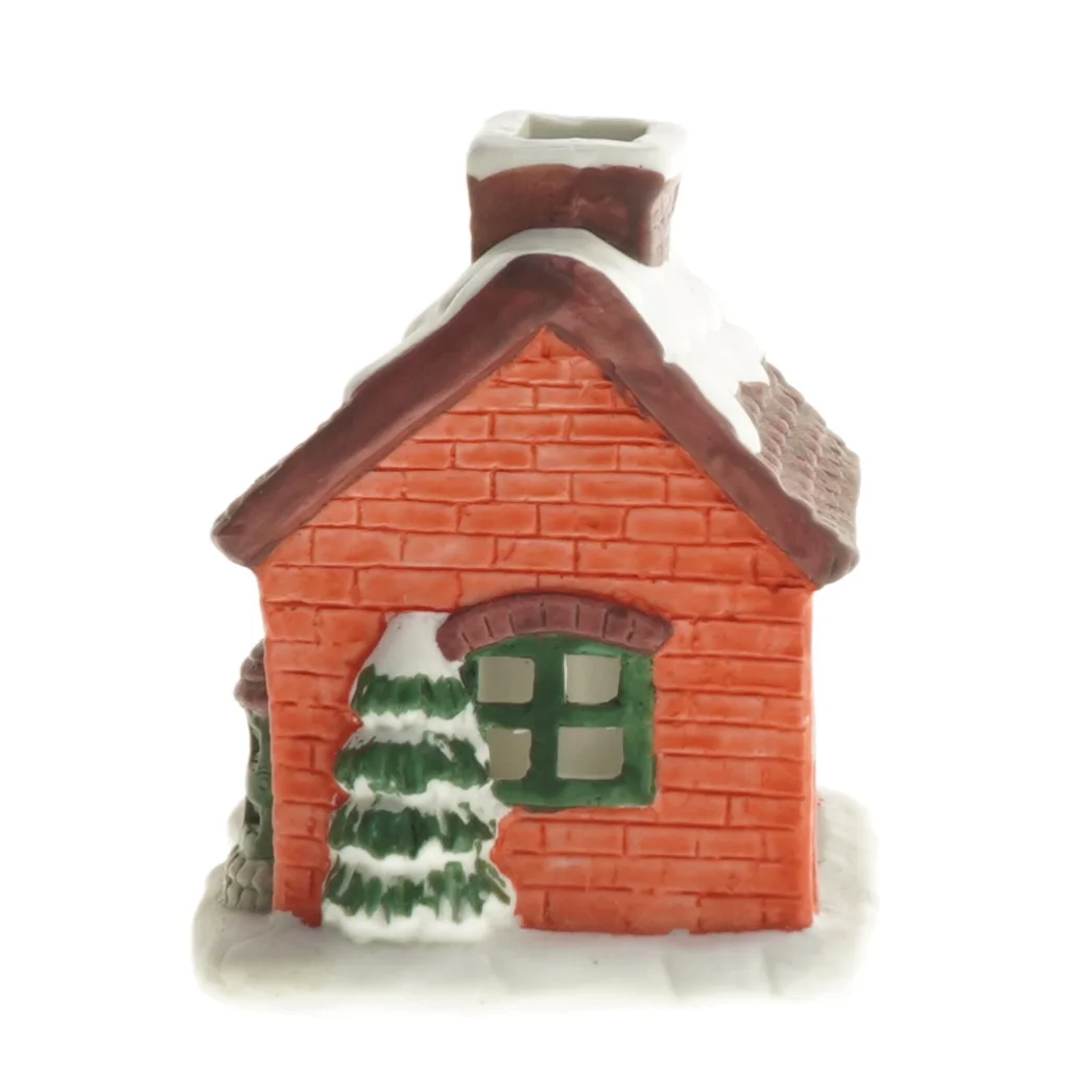Keramisk julehus med sne og julemand (str. 10x10,5 cm)