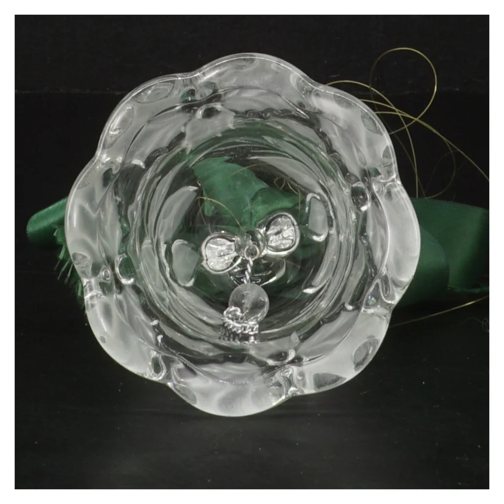 Glasklokke med grøn sløjfe fra Walther-Glas (str. 10 cm)