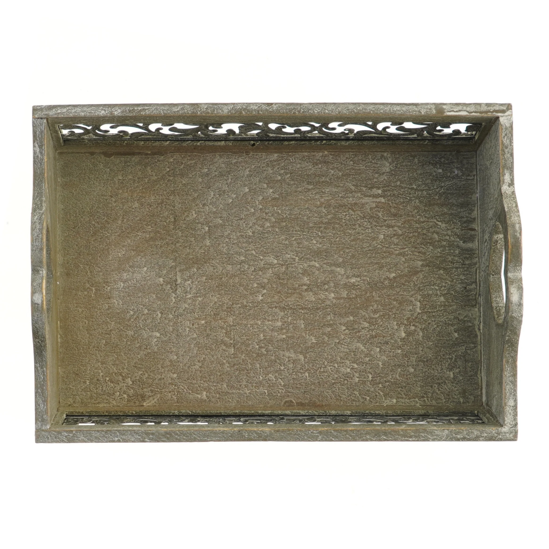 Dekorativ træbakke med udskæringer (str. 39,5x25 cm)