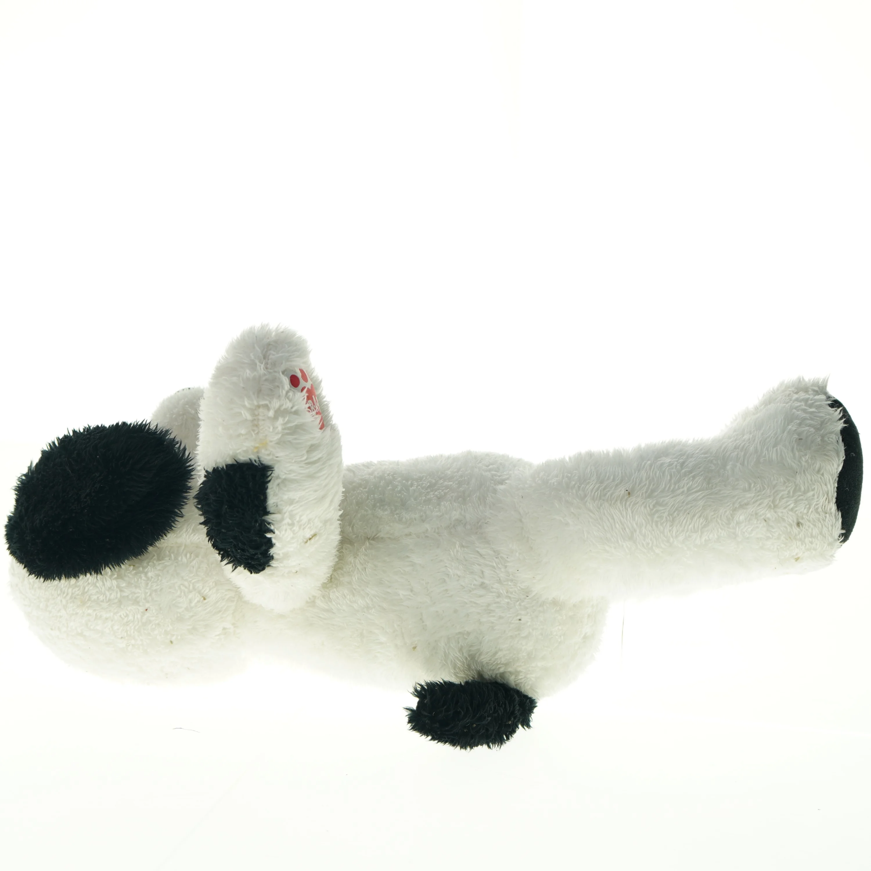 Hvid og sort plyshund (str. 40 cm)