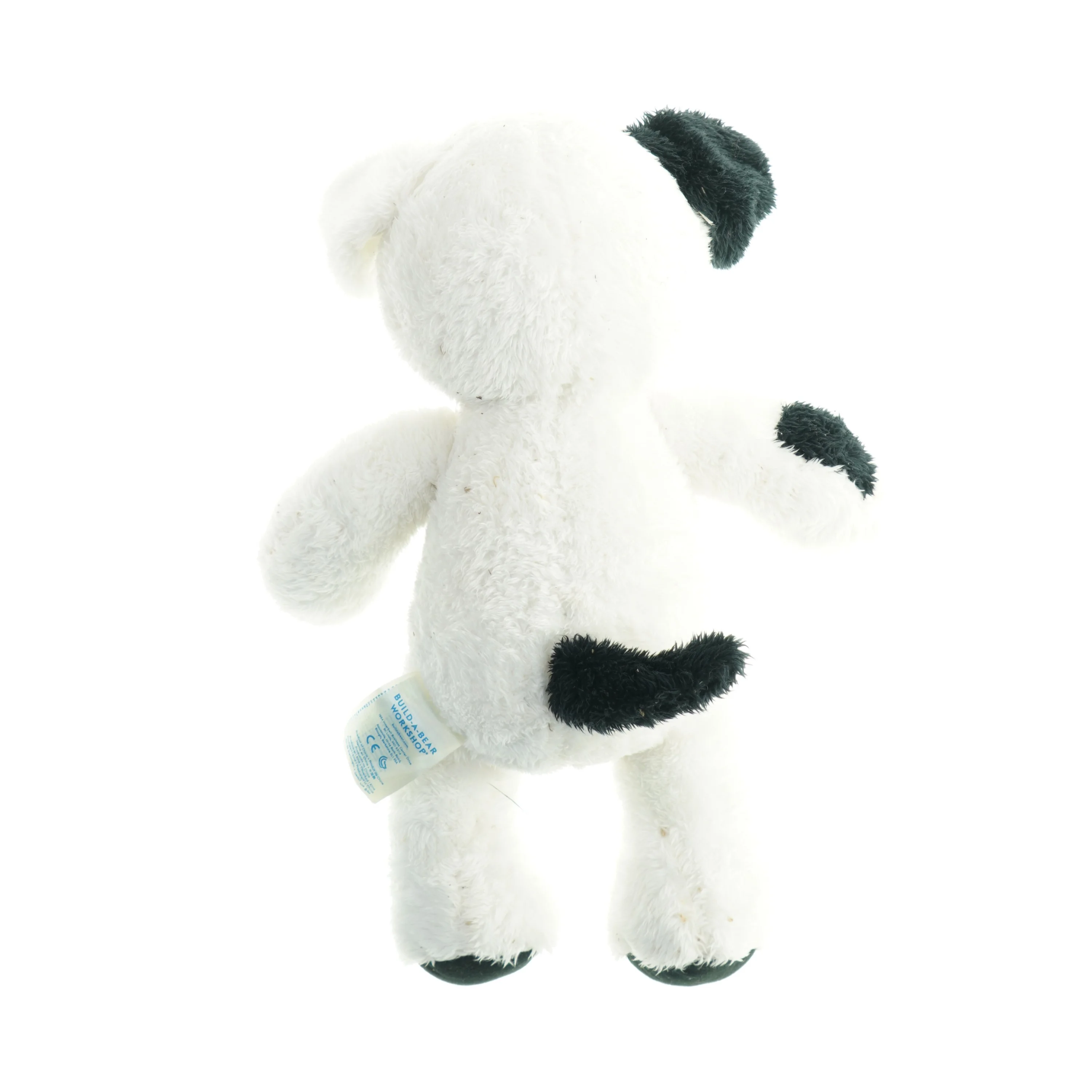 Hvid og sort plyshund (str. 40 cm)