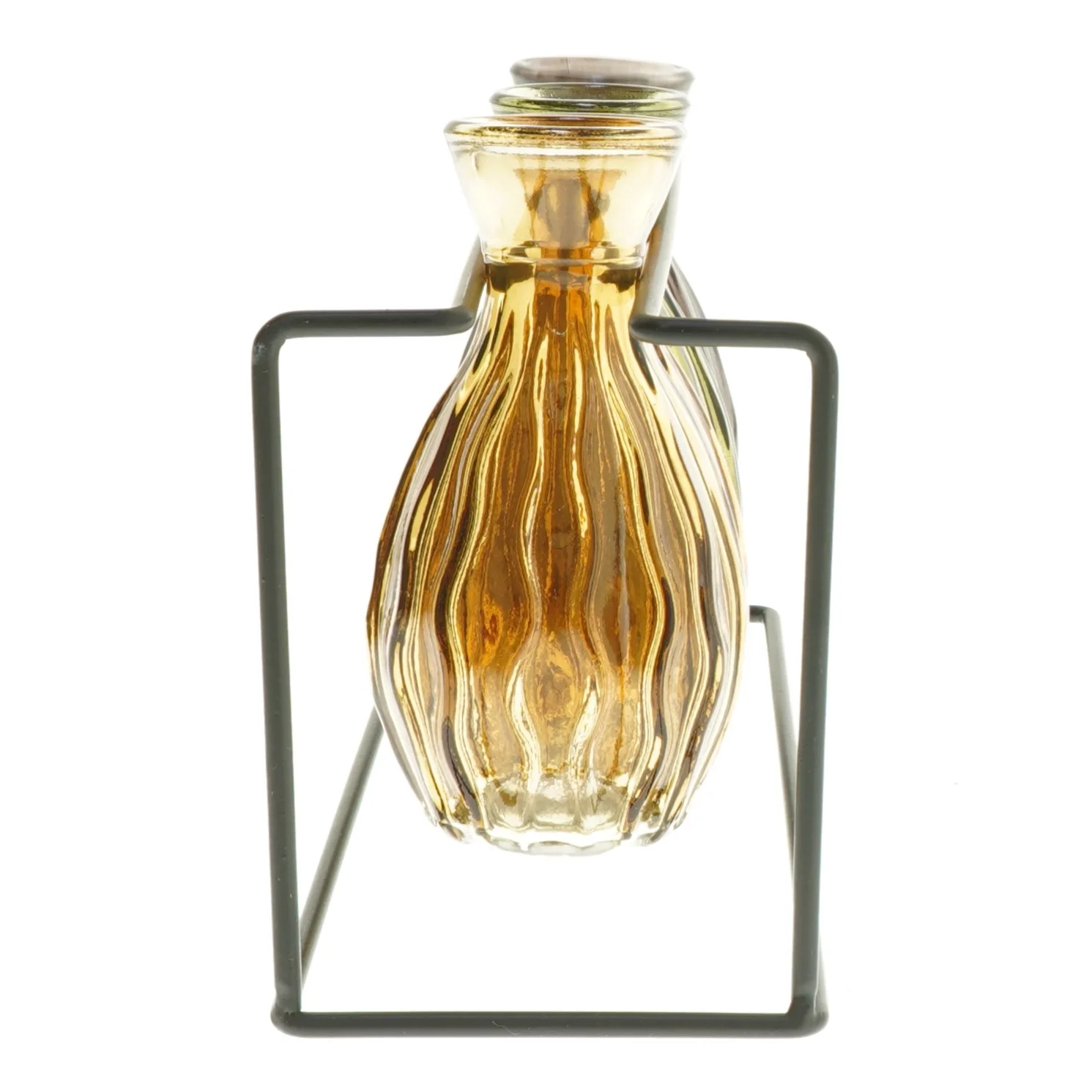 Sæt med farvede glasvaser i stativ fra Det Gamle Apotek (str. 11x27x8 cm)