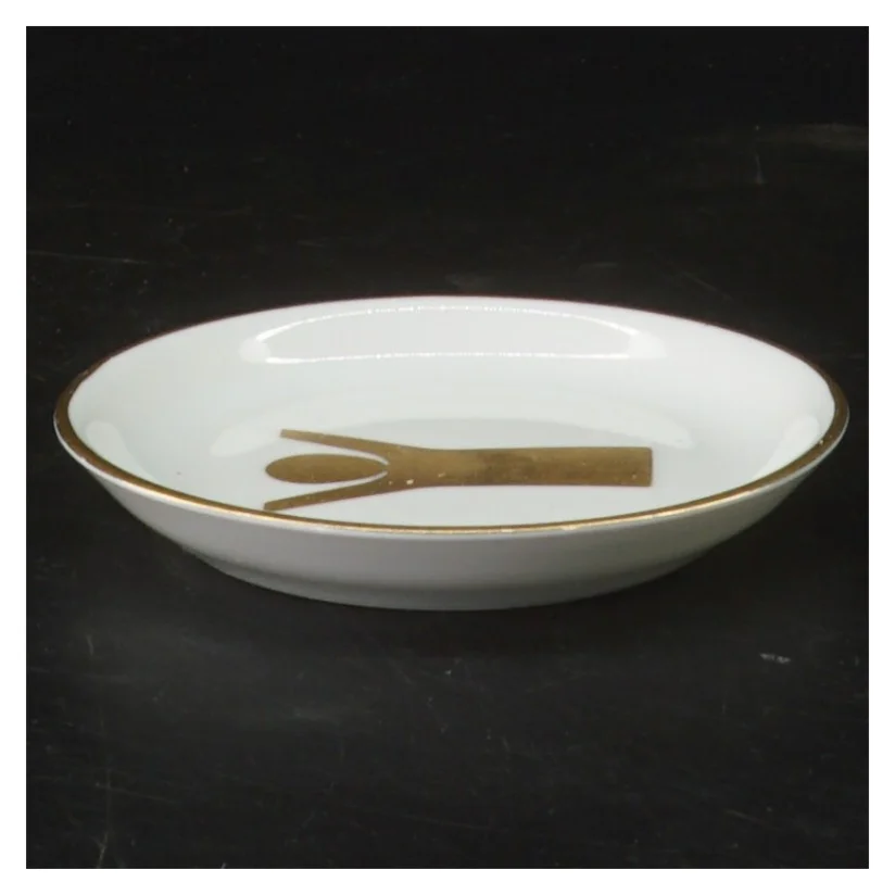Porcelænsfad med gylden figu (str. Ø 9 cm) fra Bing Og Grøndahl 