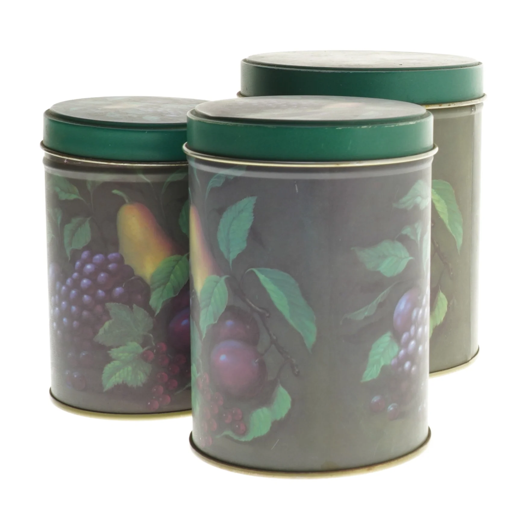 Runde opbevaringsdåser med frugtprint (str. 11,5 cm og 13 cm og 13,7 cm)