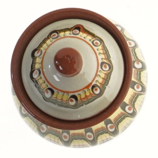 Dekorativ krukke med låg (str. 14 cm)