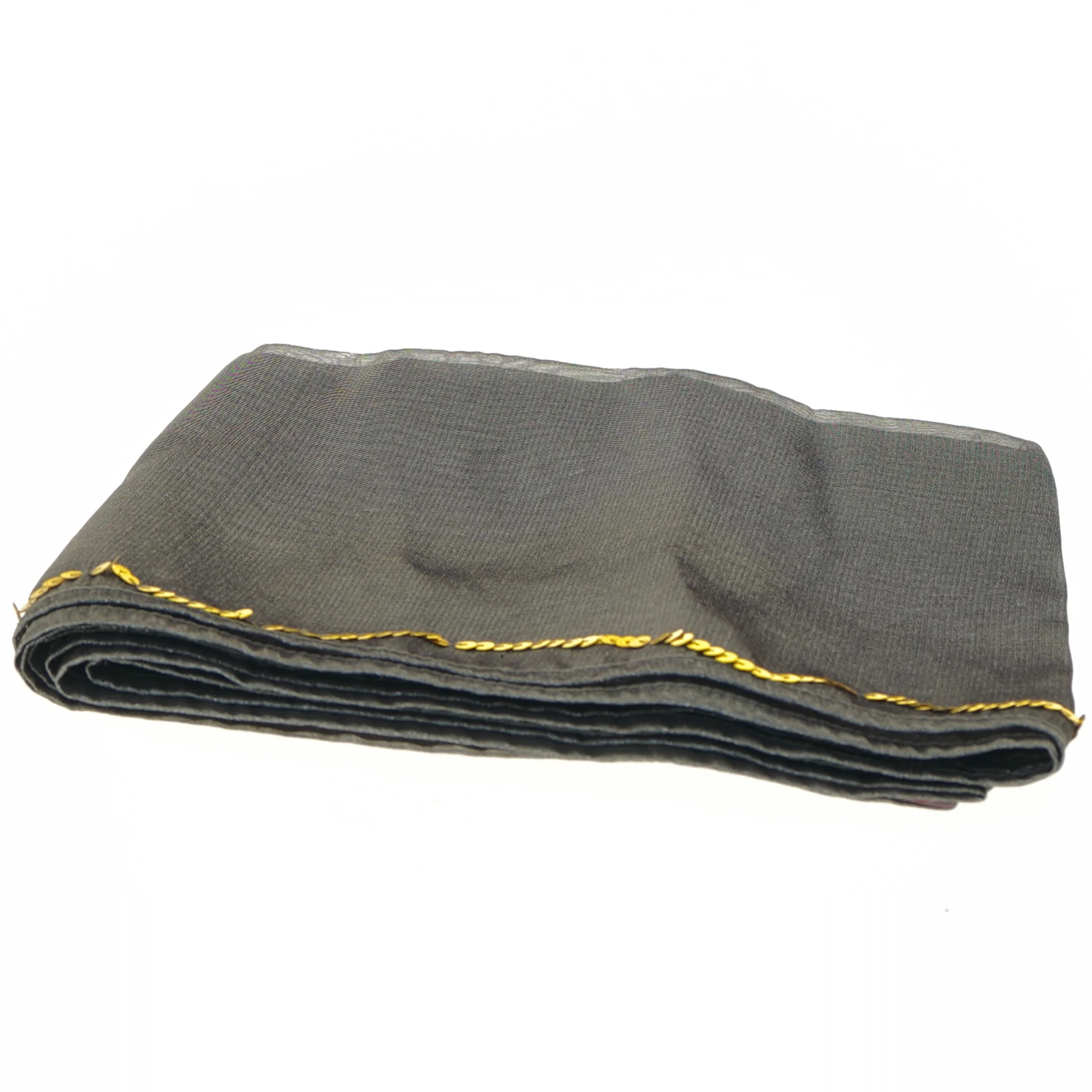 Gråt stof med gulddetaljer (str. 206x52 cm)