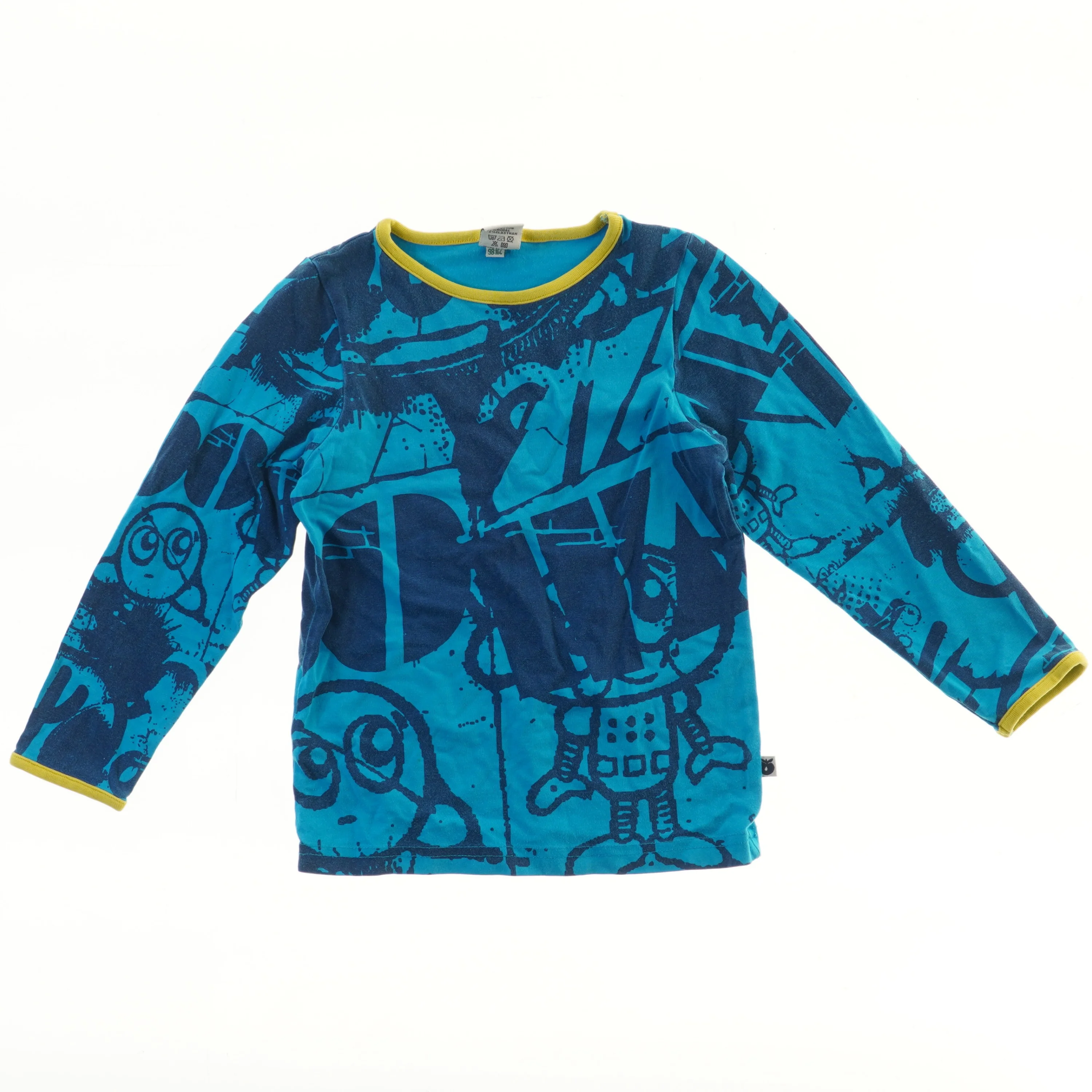 Blå langærmet trøje med grafisk print fra Småfolk (str. 98)