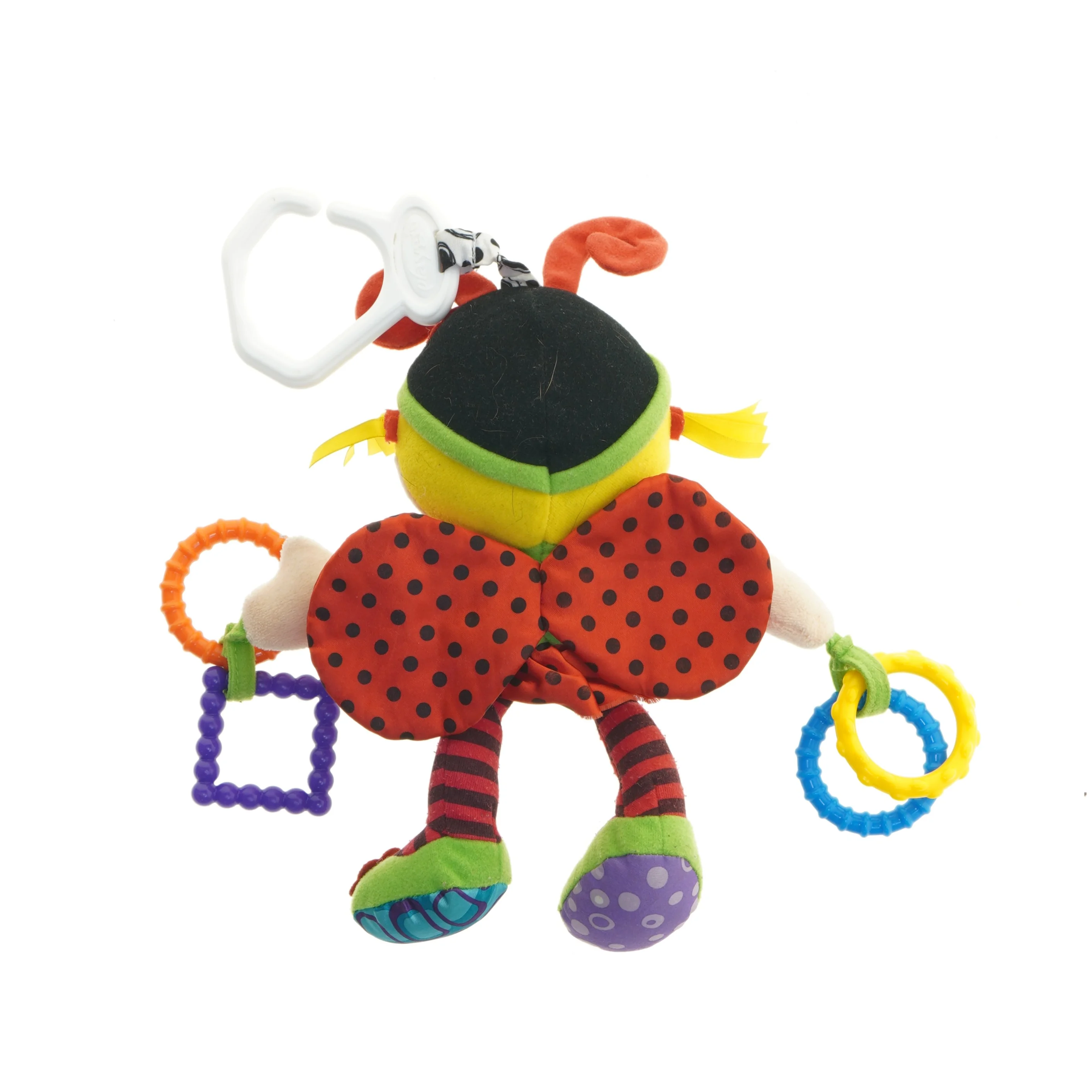 Farverigt baby bamse med rangler (str. 26 cm)
