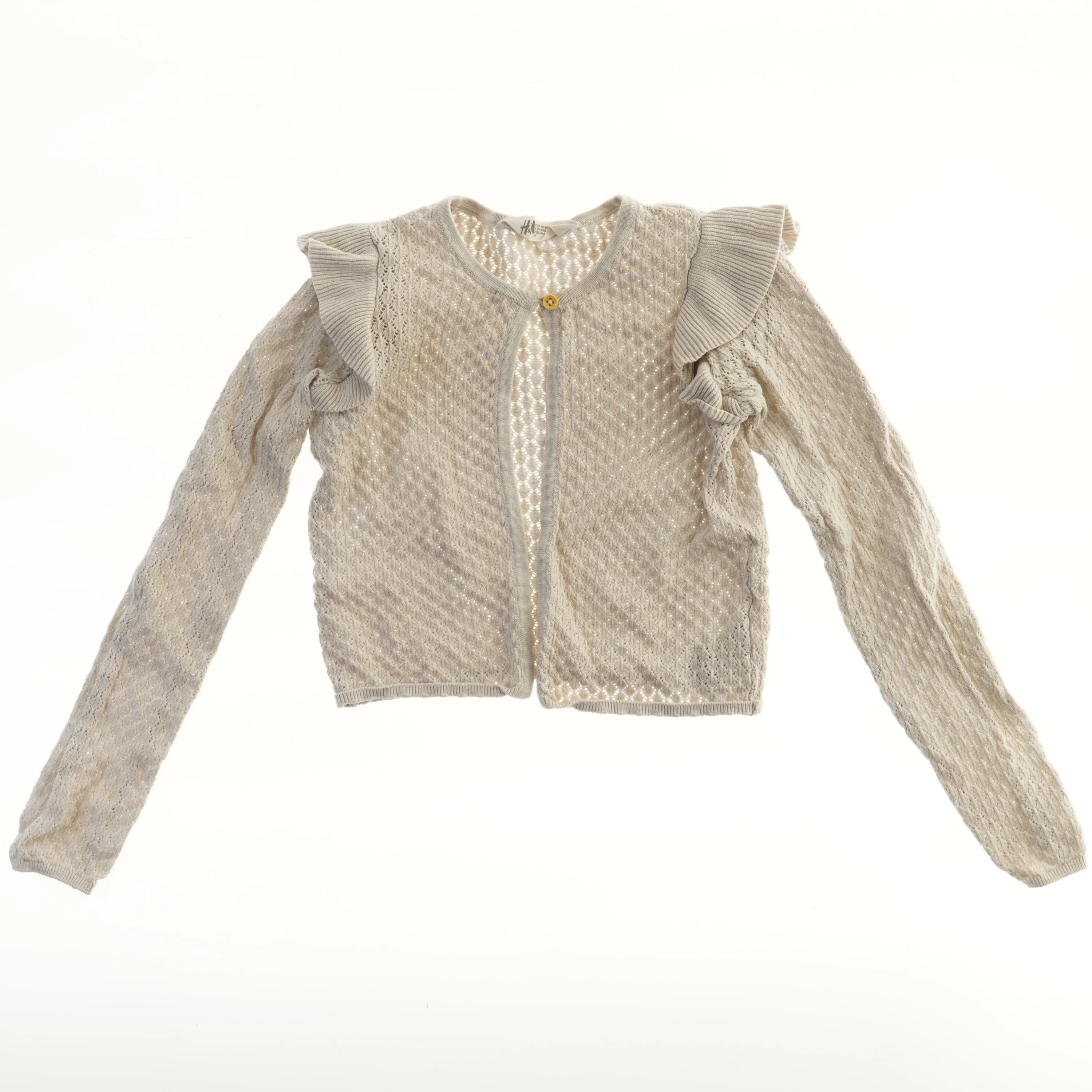 Strikket cardigan med flæser fra H&M (str. 122)