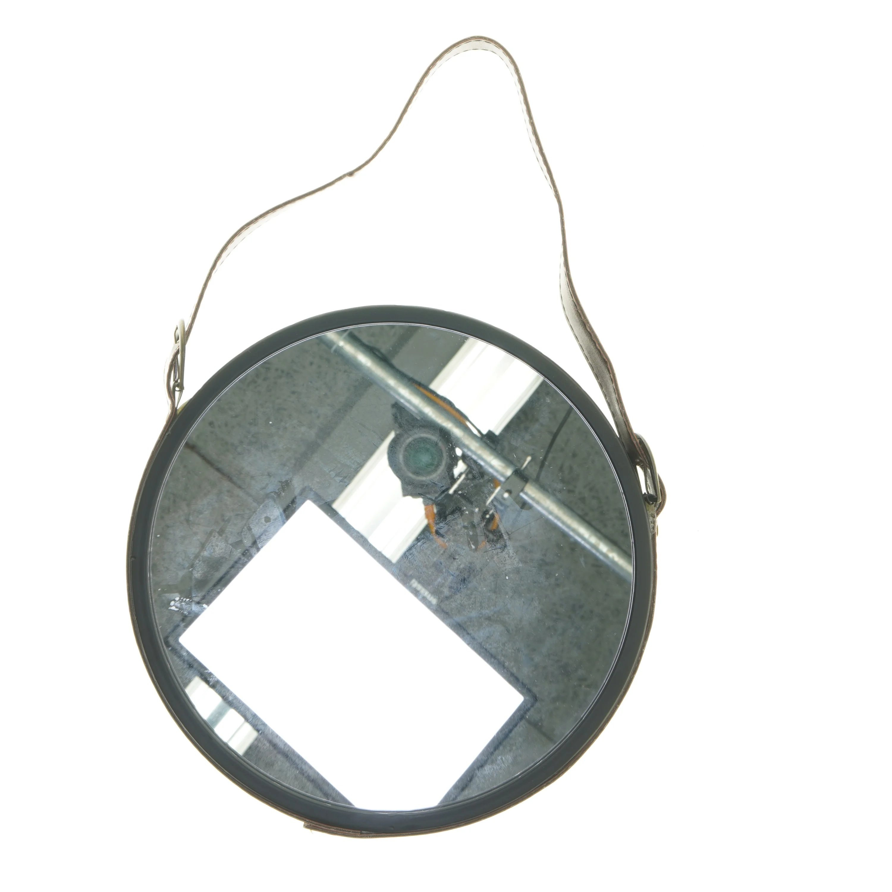 Rundt vægspejl med rem (str. Ø 30,5 cm)