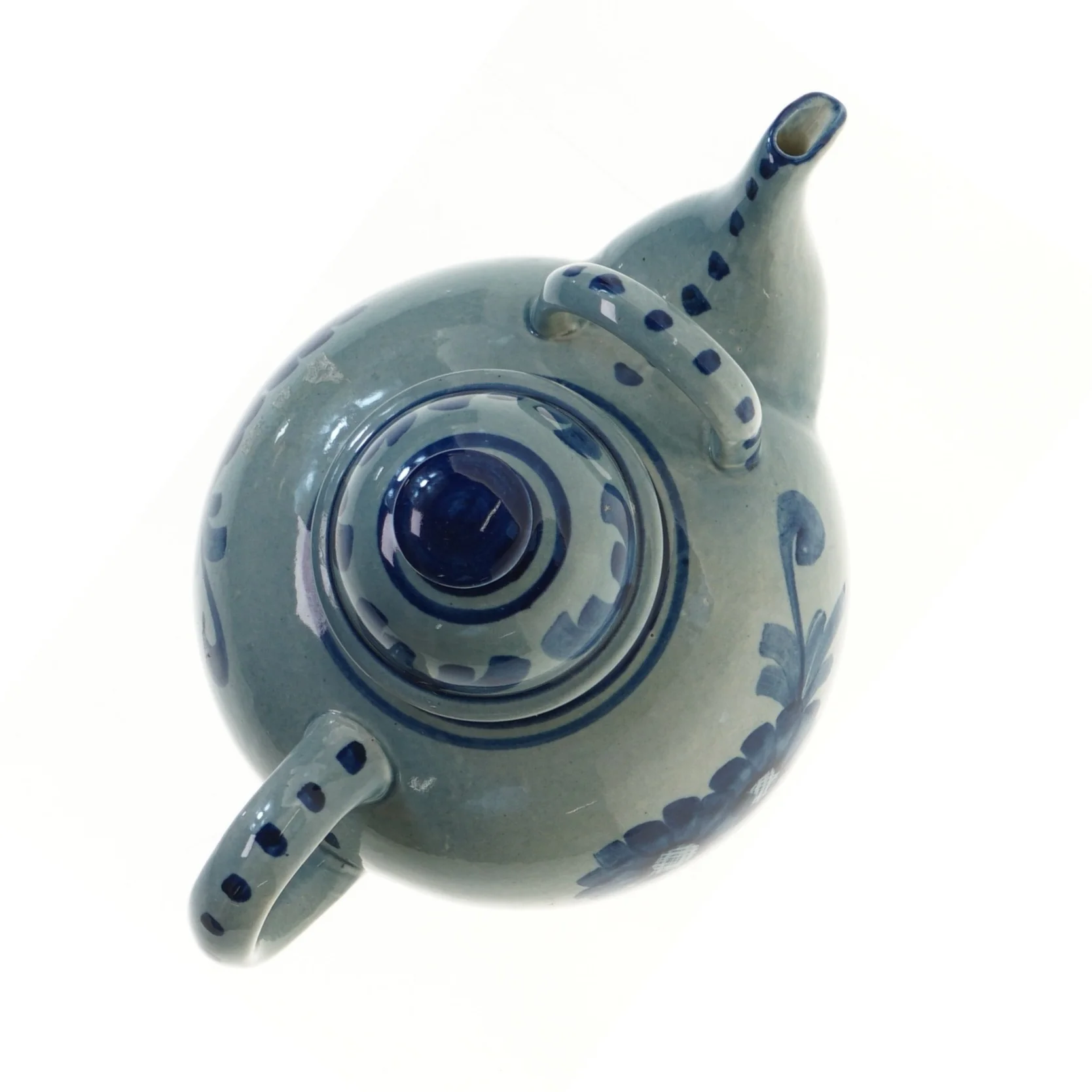 Blåmalet keramisk tekande (str. Ø 20x16 cm)