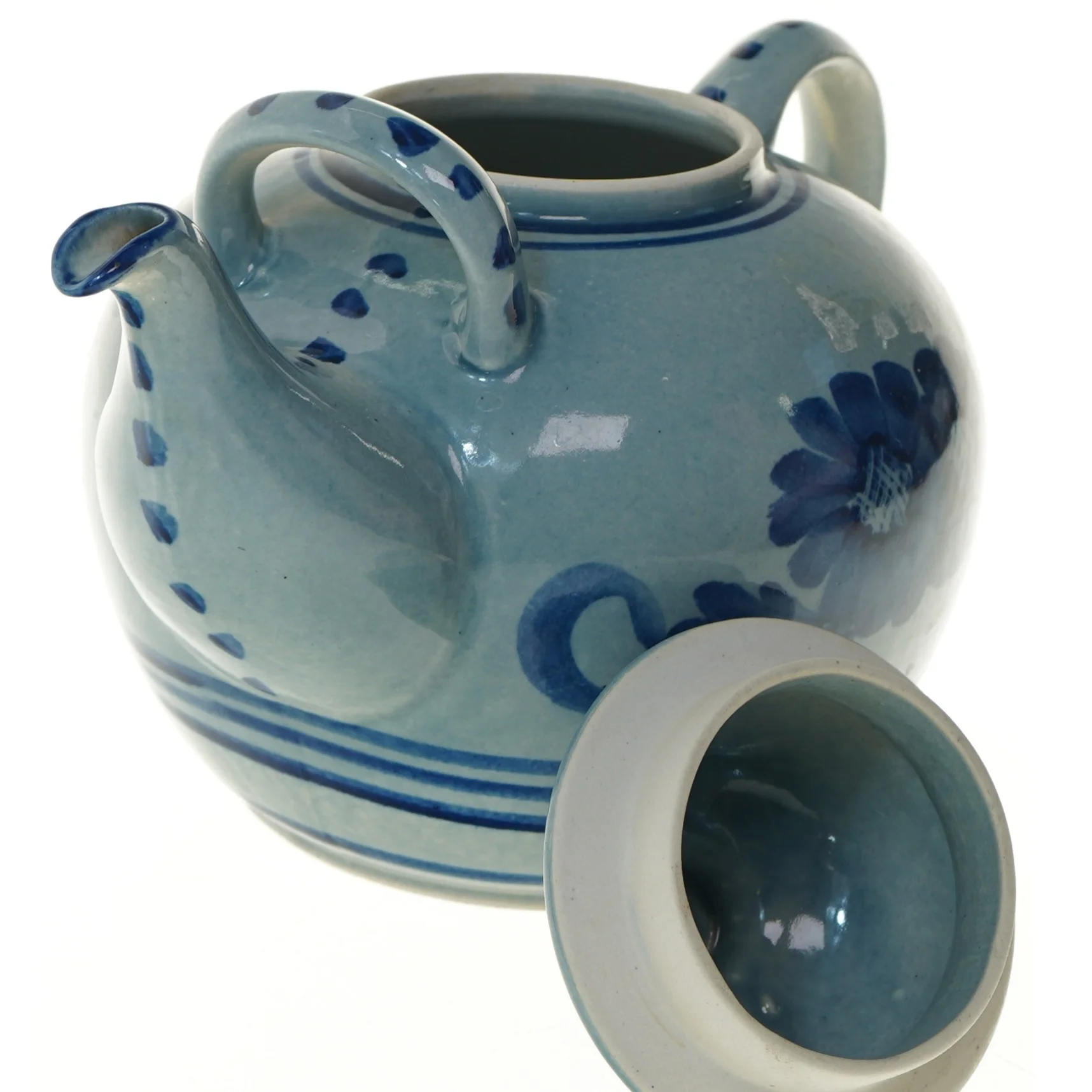 Blåmalet keramisk tekande (str. Ø 20x16 cm)