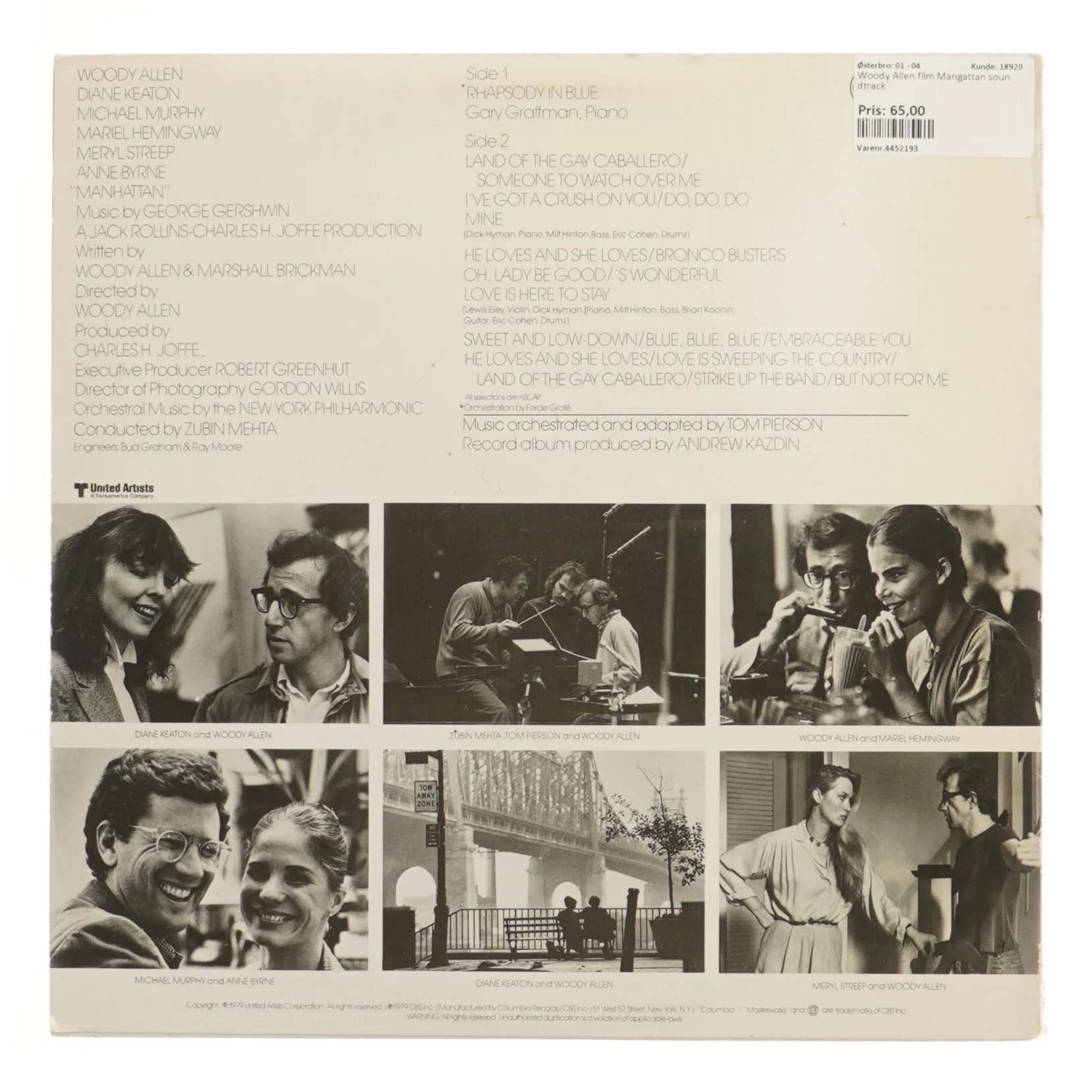 LP: Musik fra filmen Manhattan (str. 31x31 cm)