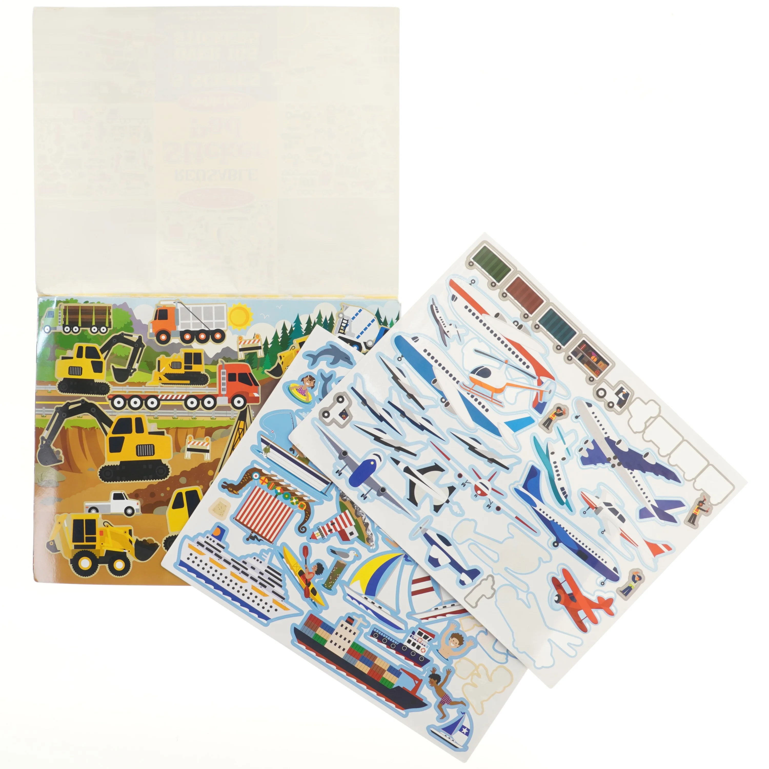 Genanvendelig klistermærke ark med køretøjer (str. 35x28 cm)